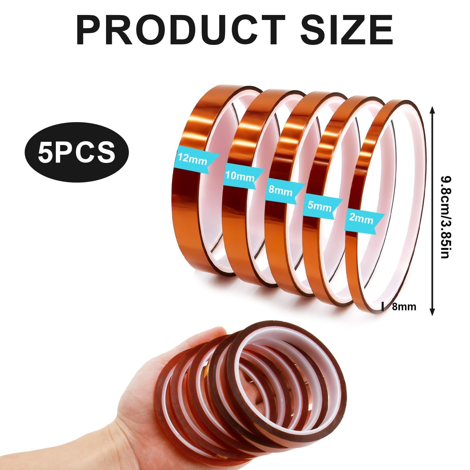 6 Rubans Kapton Polyimide - 3/6/8/10/12/20mm X 33m - Haute Température (280°C) - Soudure, Électronique