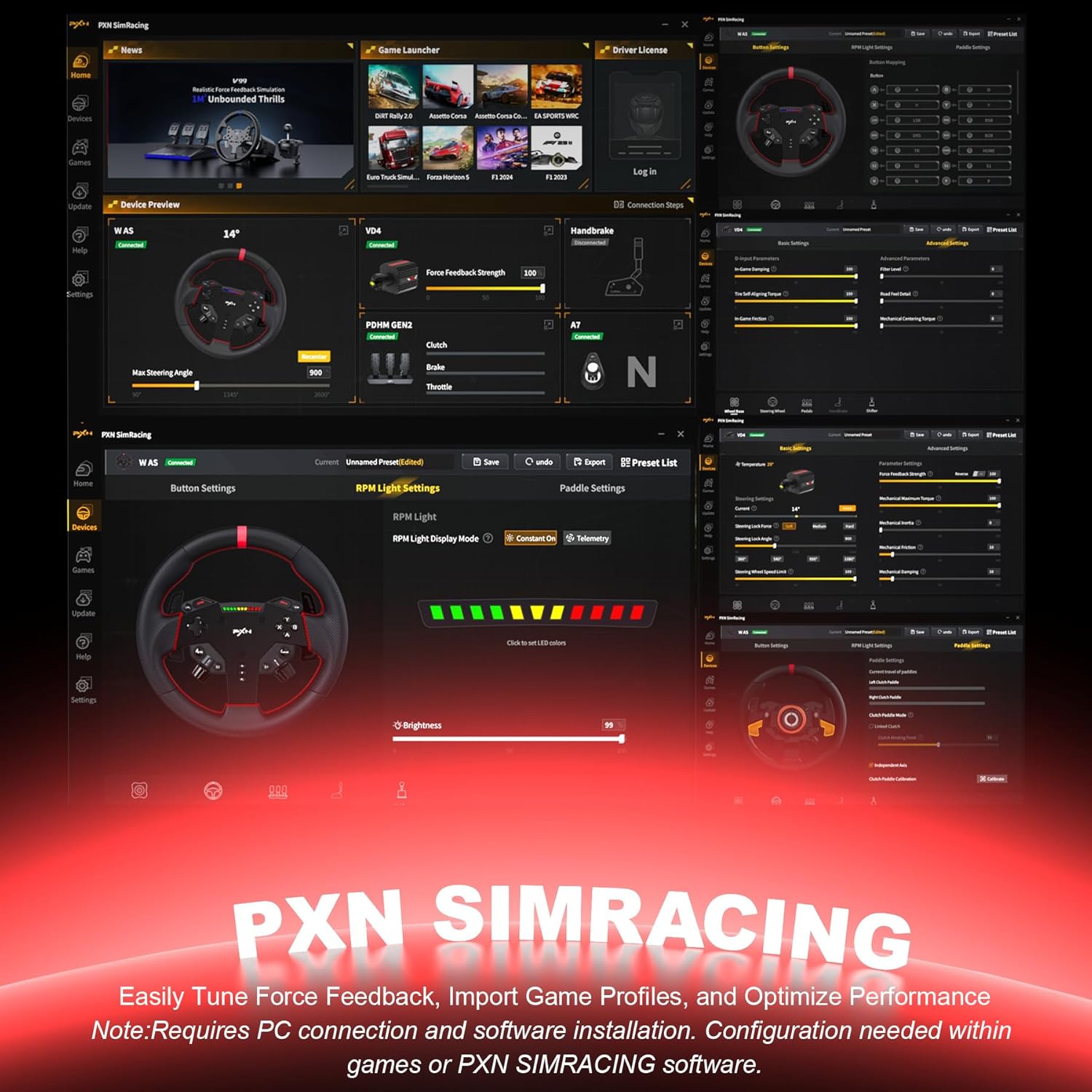 Screenshot of PXN SimRacing software interface