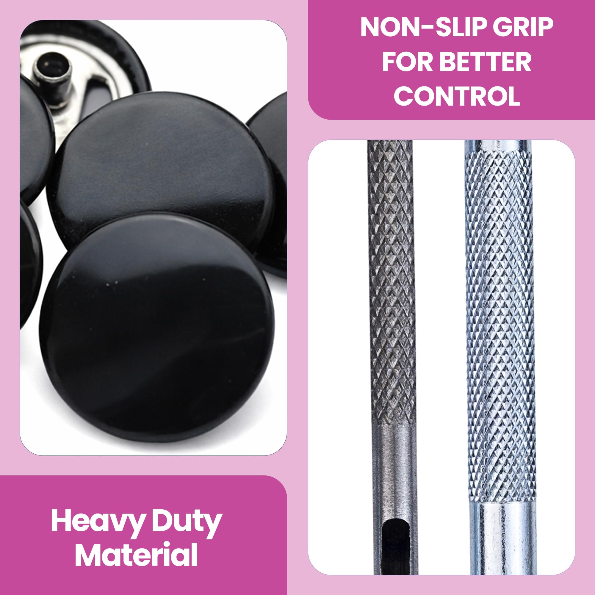 WedDecor Botones a presión de 15 mm de metal duradero de 4 piezas con herramienta de fijación manual para manualidades de cuero, chaquetas, bolsos, correas, jeans, reparación de ropa, negro, paquete
