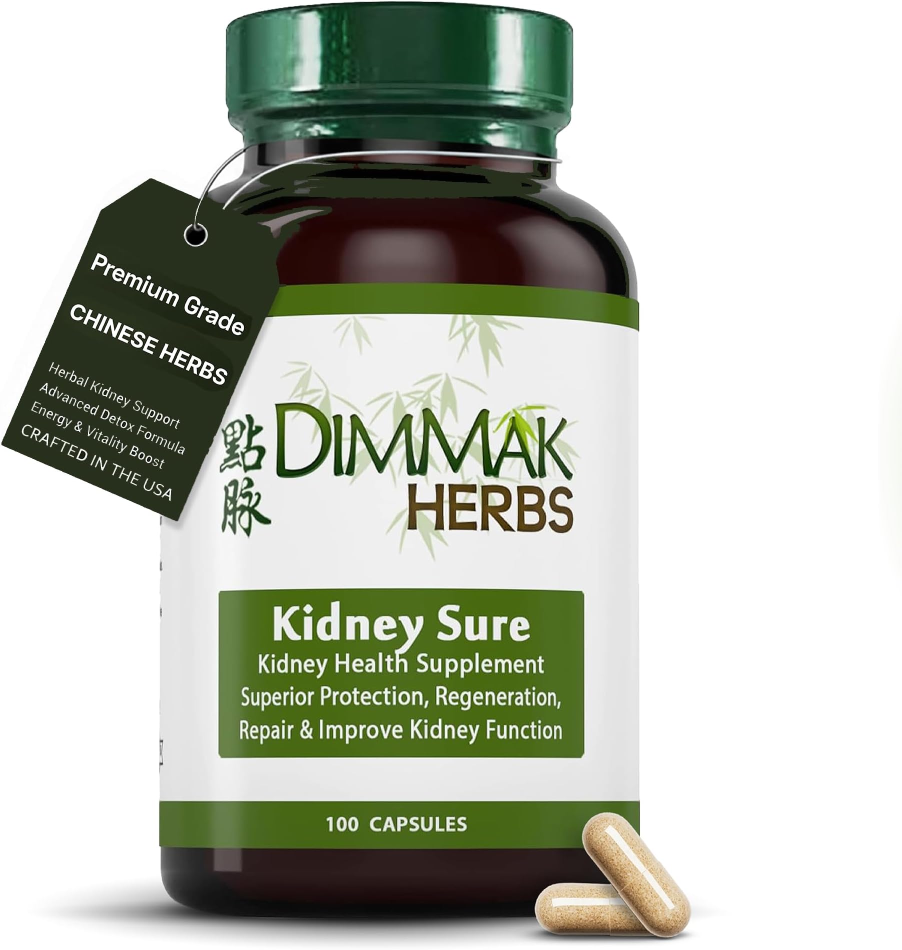 Dimmak Herbs Kidney Sure- Kidney Cleanse & Revitilization Tonic- Organic Herbal Support for Renal Health, Urinary Tract Flow & Vitality- TCM Doctor Formulated, Vegan- 400mg 100 Capsules