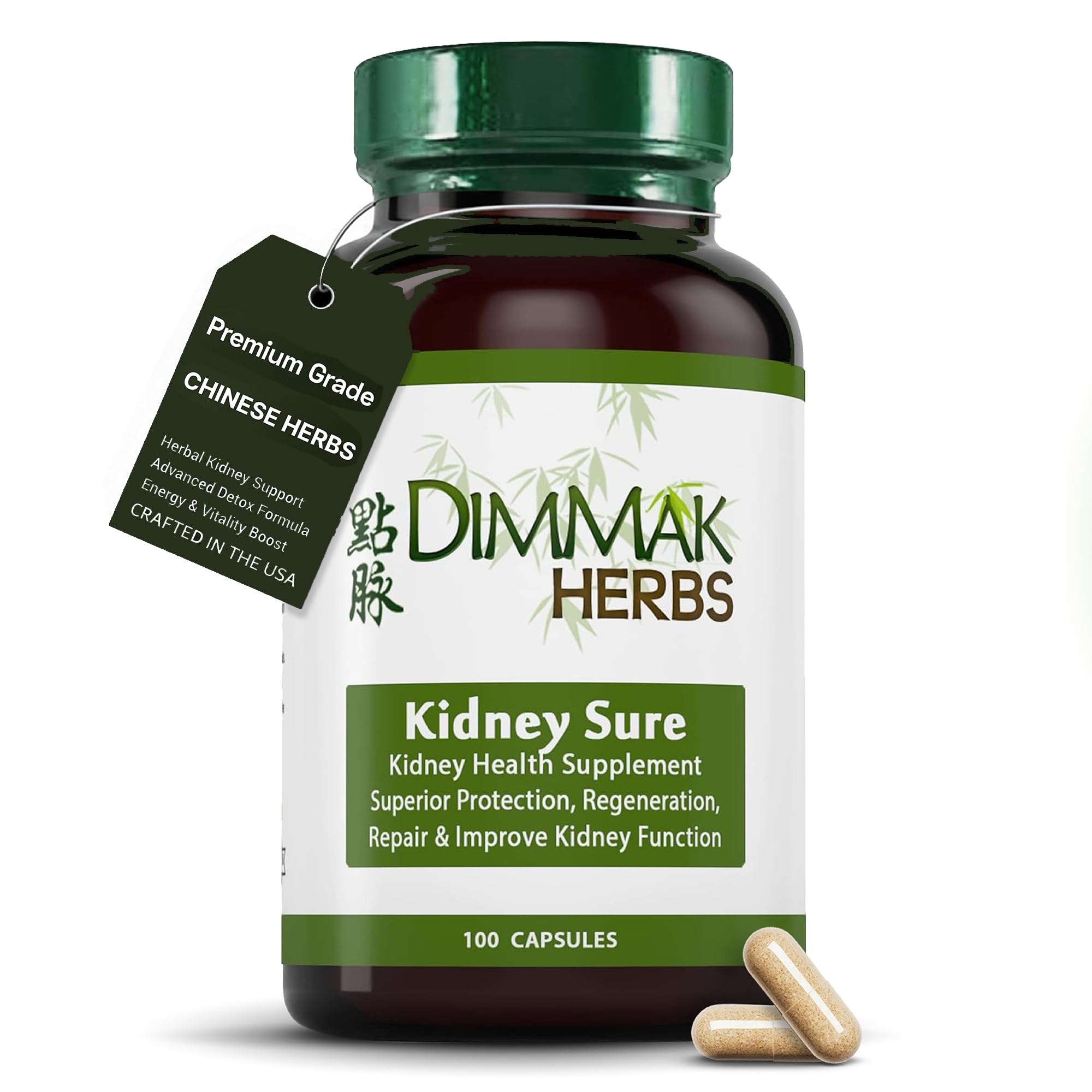 Dimmak Herbs Kidney Sure Health Supplement | Chinese Kidney Blend Detoxifier + Regenerator for Health, Care + Protection – 100 caps 400mg