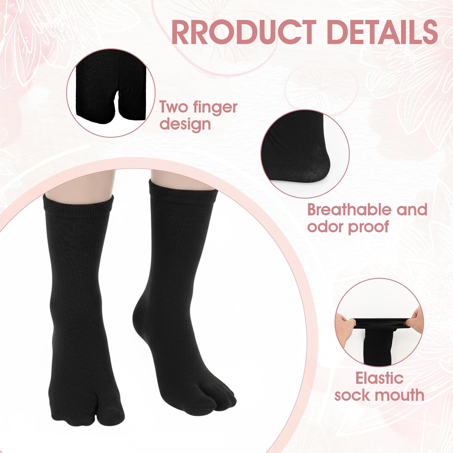 TIESOME 4Pairs Japan Tabi Socks for Flip Flop, Elastic Cotton Split Toe Socks Japanese Toes Separated Sock for Men Women Geta Samurai