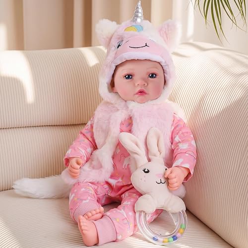 BABESIDE Baby Doll Girl, 15" Soft Realistic Baby Dolls with Unicorn Hoodie 10 Pieces Gift Accessories Set Muñecas para Niñas Real Life Toddler Dolls for Ages 1 2 3 4 5 6 7 8 9 Year Old Girls