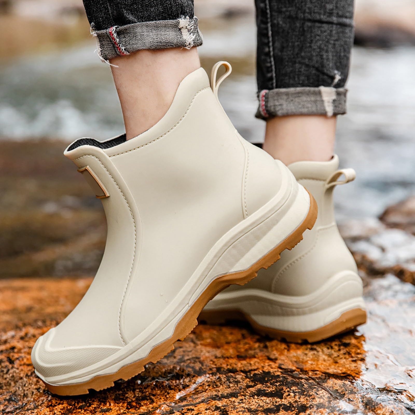 Botas de lluvia de media altura para hombre, suela suave, resistentes al viento, resistentes a la abrasión, zapatos de trabajo, antideslizantes, cómodos, para navegar, acampar, navegar y actividades