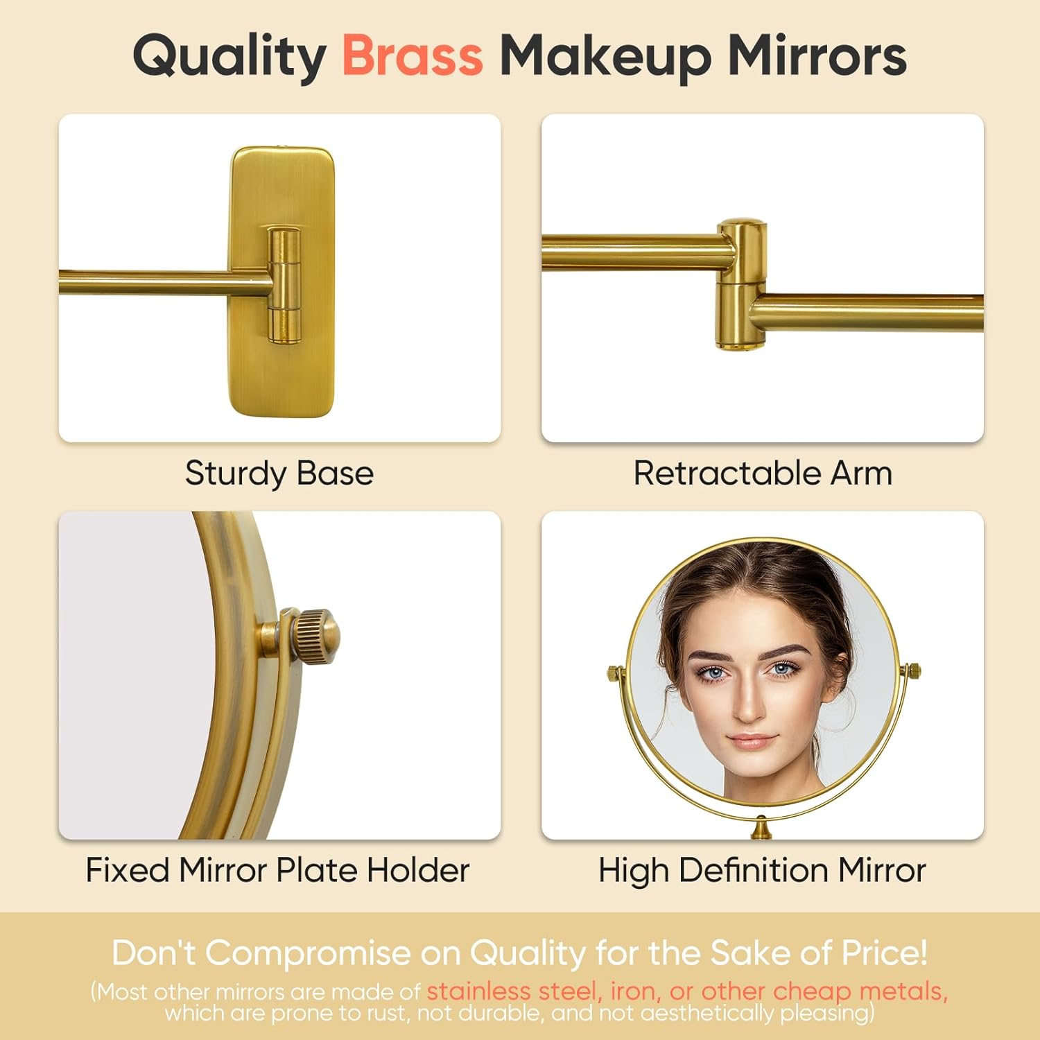 GURUN 8" Wall Mounted Makeup Mirror with 7X Magnification,Two-Sided Swivel Bathroom Mirror,Brushed Gold Finish M1406GJ(8",7X) Mothers Day Mirro Gifts for Women Mom
