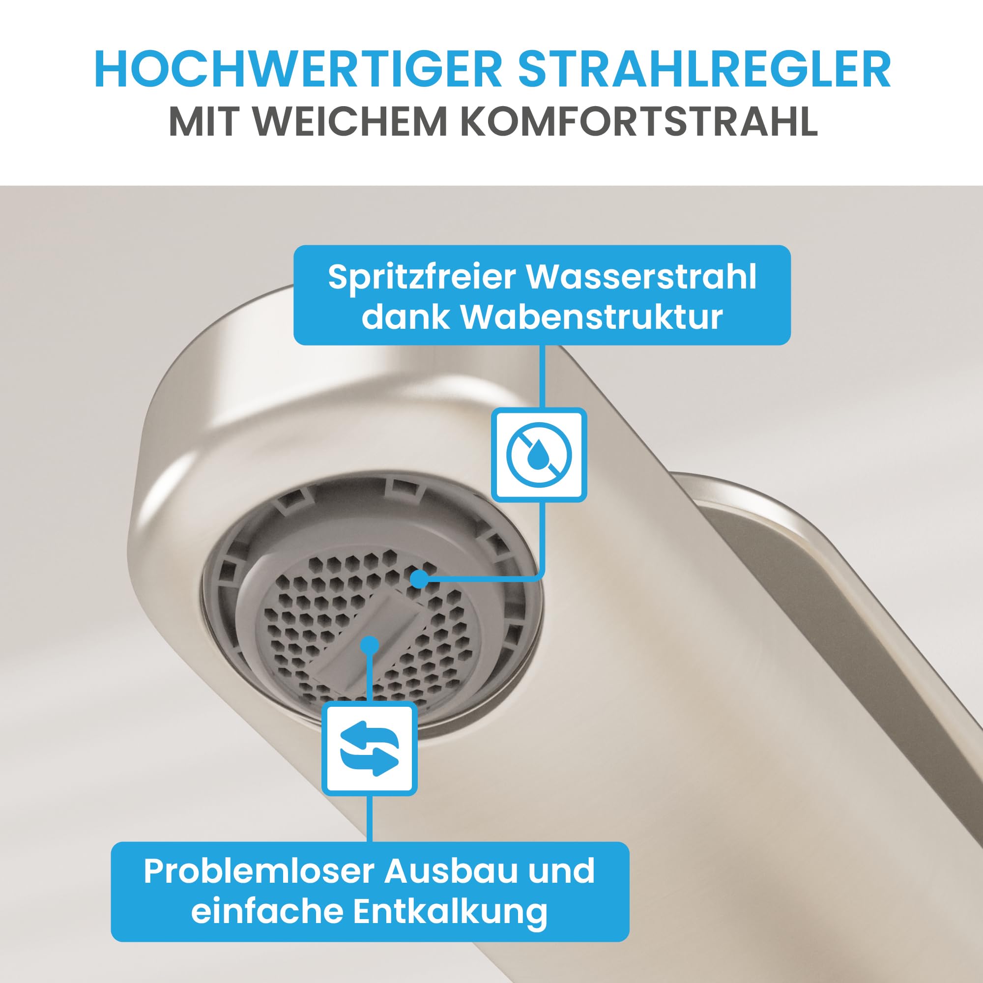 Bächlein Design Badarmatur Elowa Edelstahl gebürstet, Einhebelmischer mit langlebiger Keramikkartusche