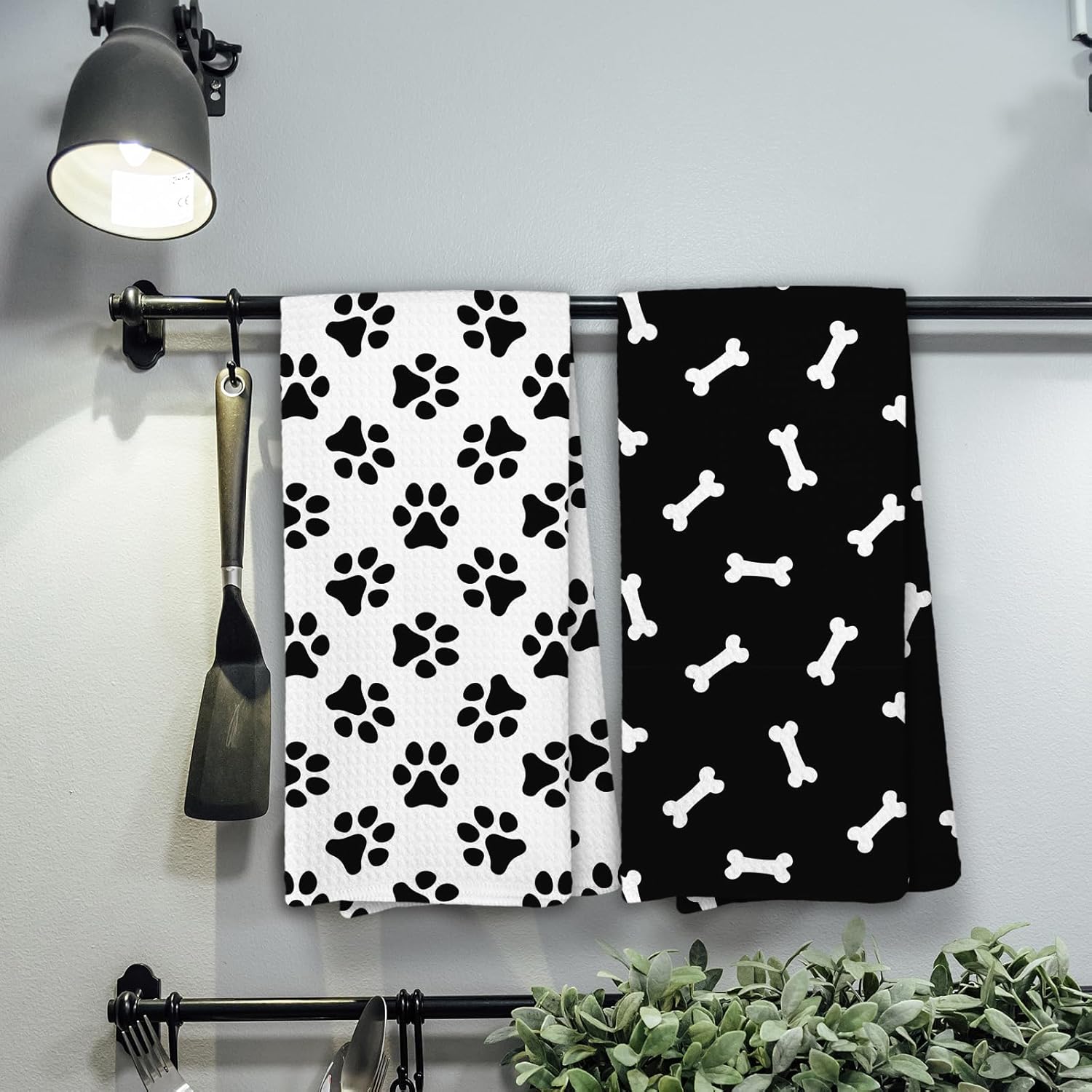 Black and White Dog Paws Kitchen Towels, Dog Mom Dad Lovers Gifts Dish Towels for Kitchen, Dogs Bathroom Hand Towels Decorative Set of 2, Pet Lover Gifts for Women Men Home & Kitchen - Image 4