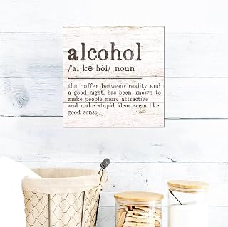 Alcohol Definition Wood Signs Wall Plaque Word Description Wood Plaque Sign Rustic Wooden Wall Art Decoration for Bedroom Living Room Home Kitchen Housewarming Gift 10x10in