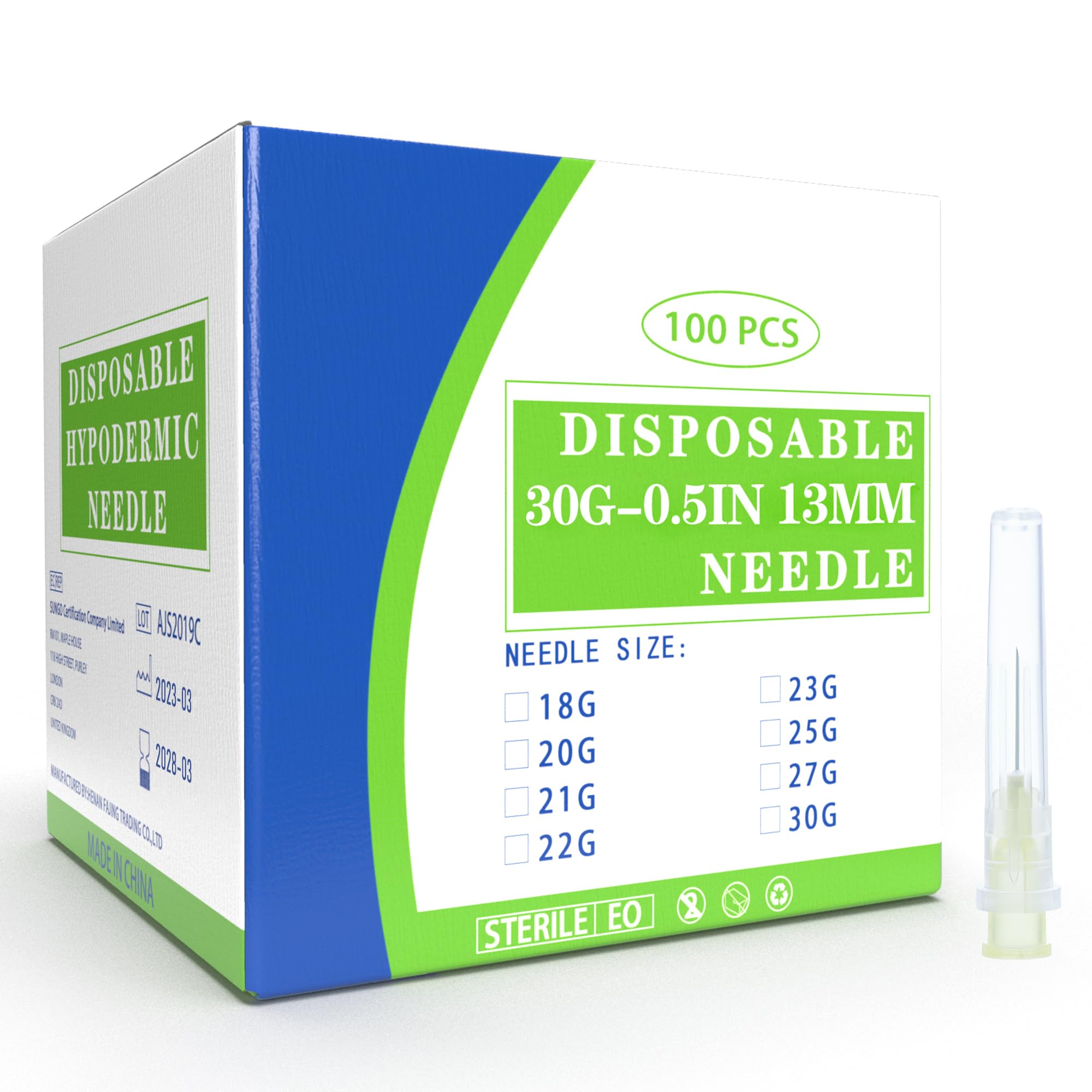 100 Pack 30 Ga 1/2 inch Disposable Needles with Caps for Scientific and Industrial Dispensing Individually Wrapped