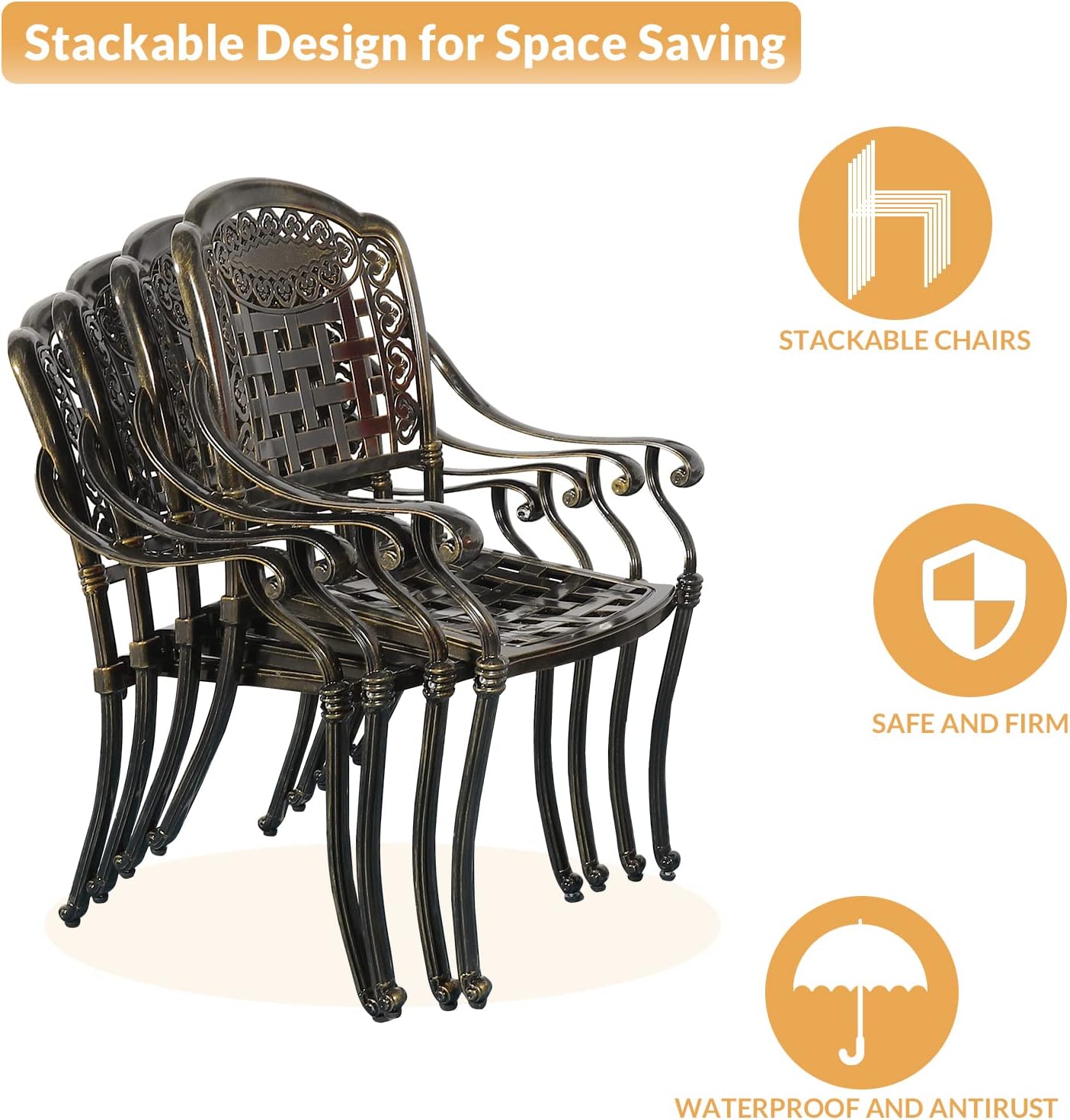 5-Piece Outdoor Patio Dining Set, All-Weather Cast Aluminum Patio Furniture Set for Backyard Garden Deck with 4 Chairs and 38.5" Round Table, 2" Umbrella Hole