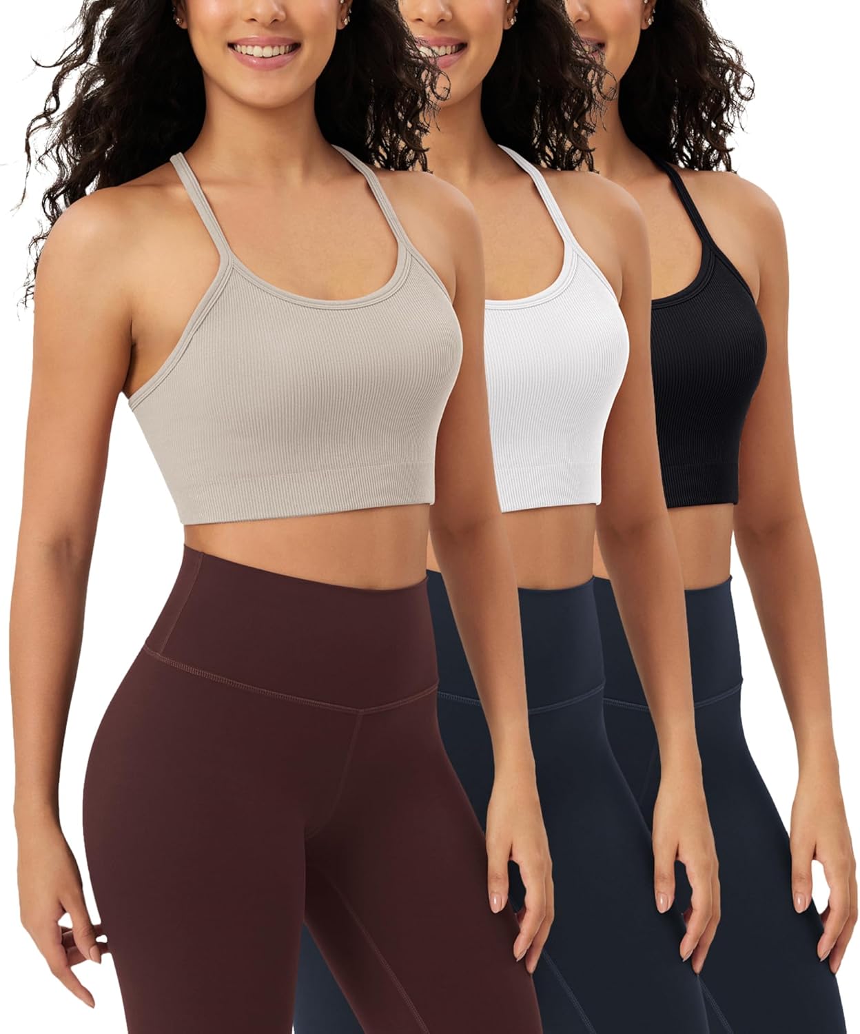 ODODOS Seamless Racerback Sports Bra for Women Ribbed Camisoles Non Padding Yoga Bra Crop Tank Tops