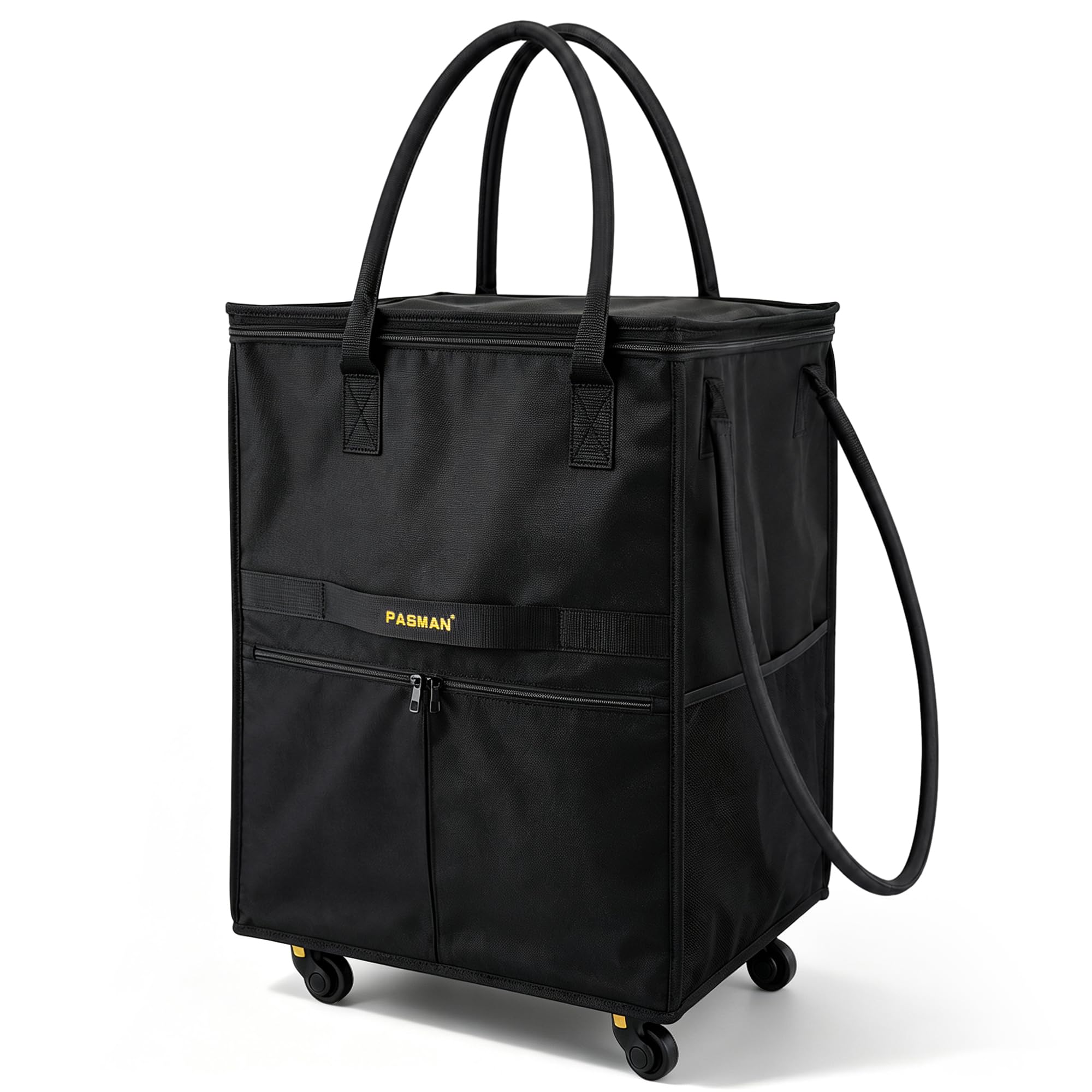 PASMAN Reusable Foldable Rolling Grocery Bag on 5 Wheels,Large,Matte Black