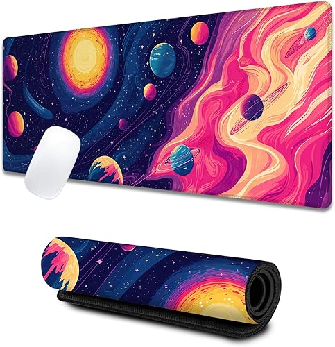 Miniatura 11 de Alfombrilla de escritorio grande para juegos de música vintage, alfombrilla de mouse de goma antideslizante con notas musicales retro, 31.5 x 11.8 x