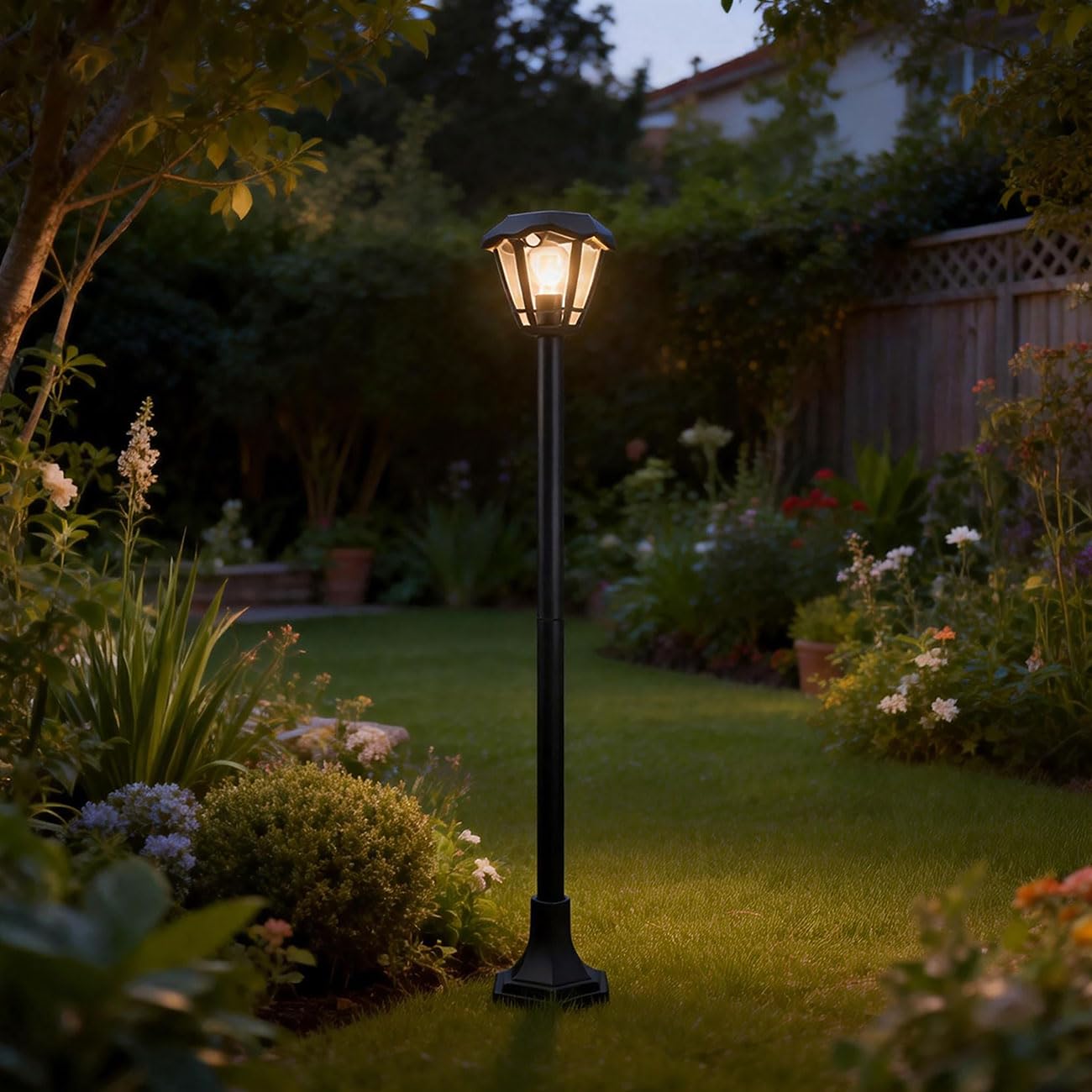 ideoon 2er-Set Solar-LED-Gartenlaterne mit PIR Bewegungssensor 90° & 6m Reichweite, IP44 Wasserfest, E27 Filament Lampe, 3 Modi, 111,5 cm, Aussenleuchte