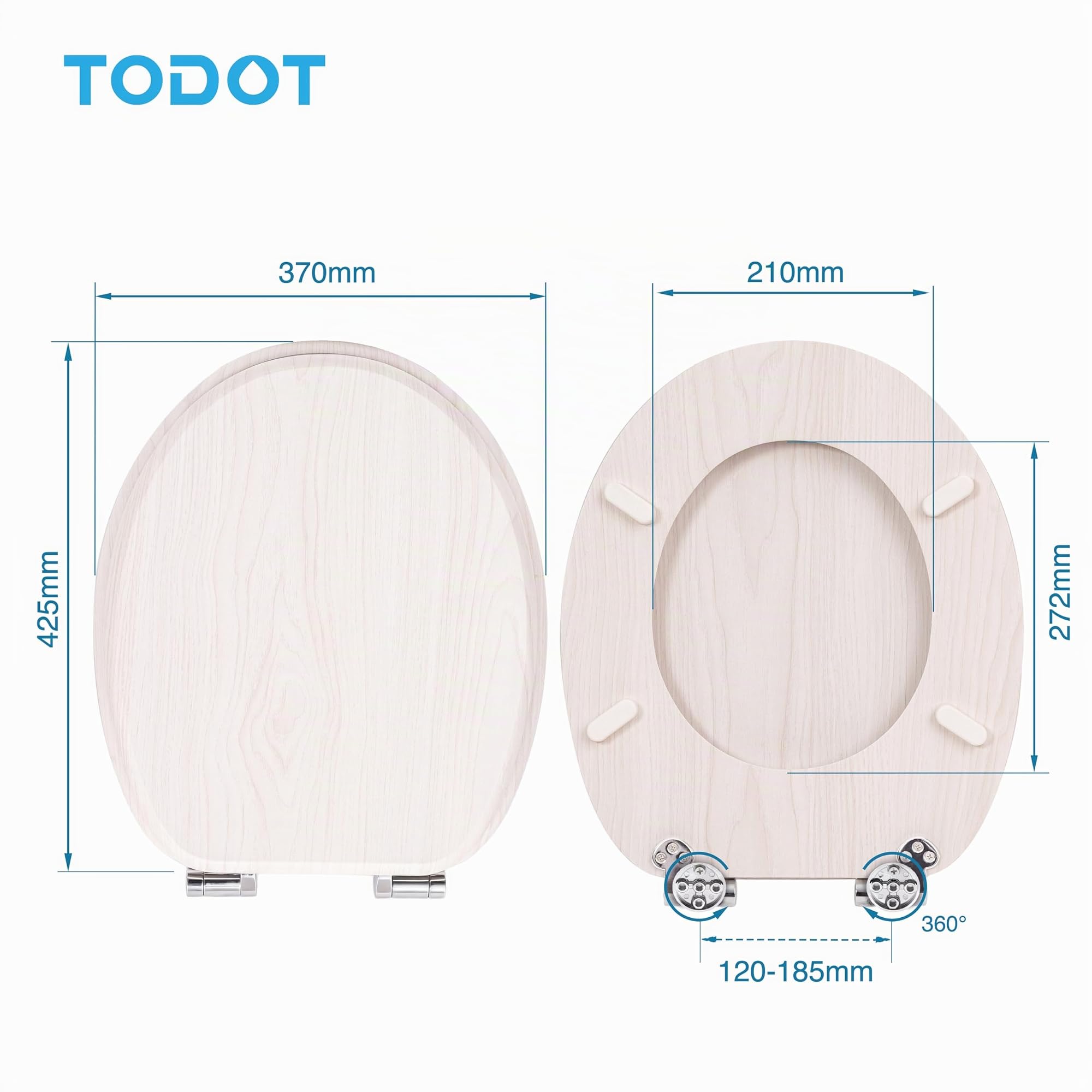 Abattant WC avec Frein de Chute Silencieux, Siège de Toilette en MDF Imitation Bois Naturel, Charnières Inox/Zinc Ajustables, Compatible Cuvette O, Capacité jusqu'à 175 kg (Natural Wood)