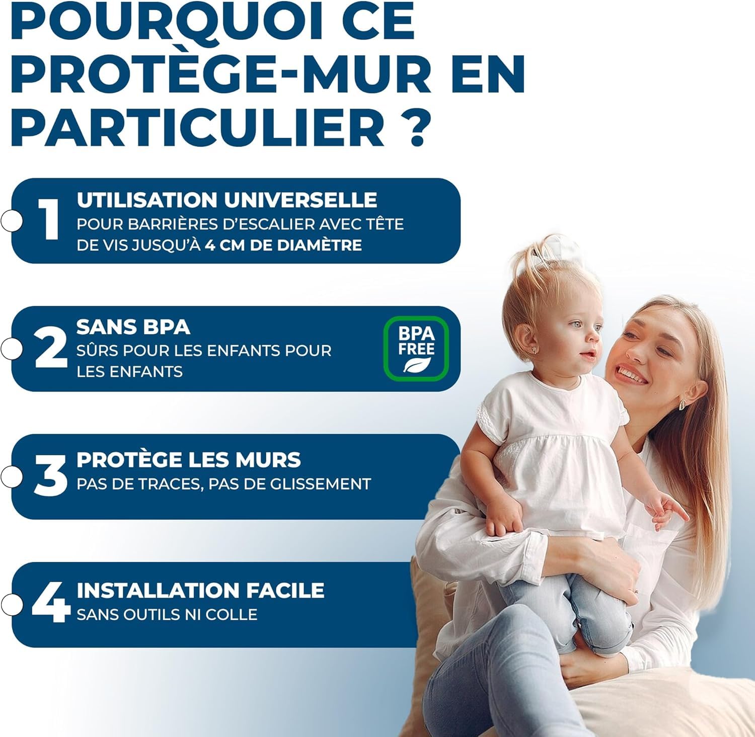 Hoffenbach 4X Patins de Protection Murale – Grille et Barrière de Sécurité pour Escalier & Porte – Protection Murale sans Perçage – Fixation à Pression pour Bébé & Enfants