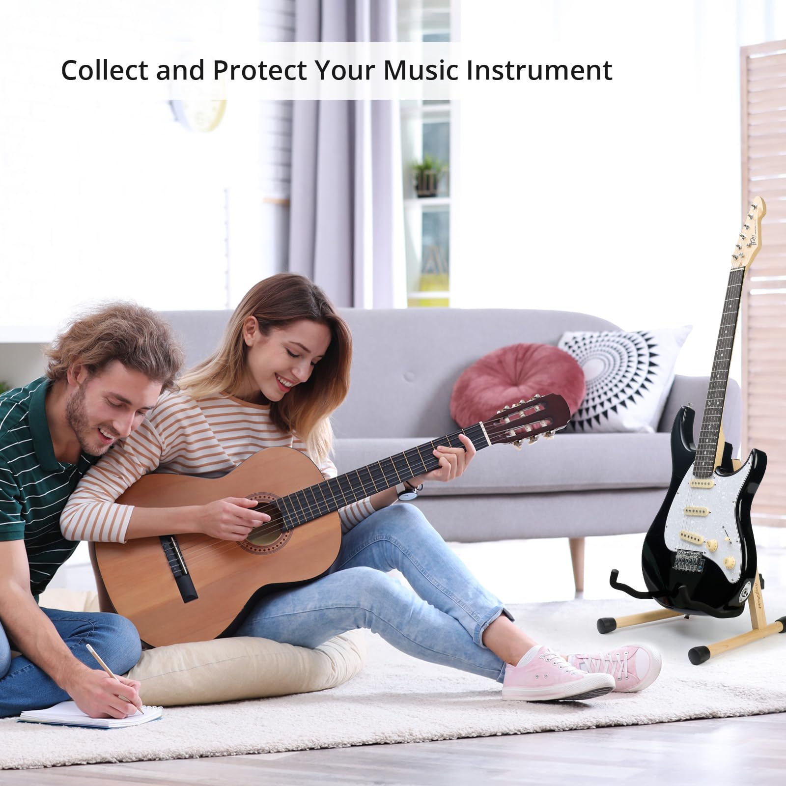 KingPoint Guitarra Stan Guitarra Acústica Stan Wood Clásica Guitarra Eléctrica Soporte Plegable para Bajo, Accesorios para Guitarra