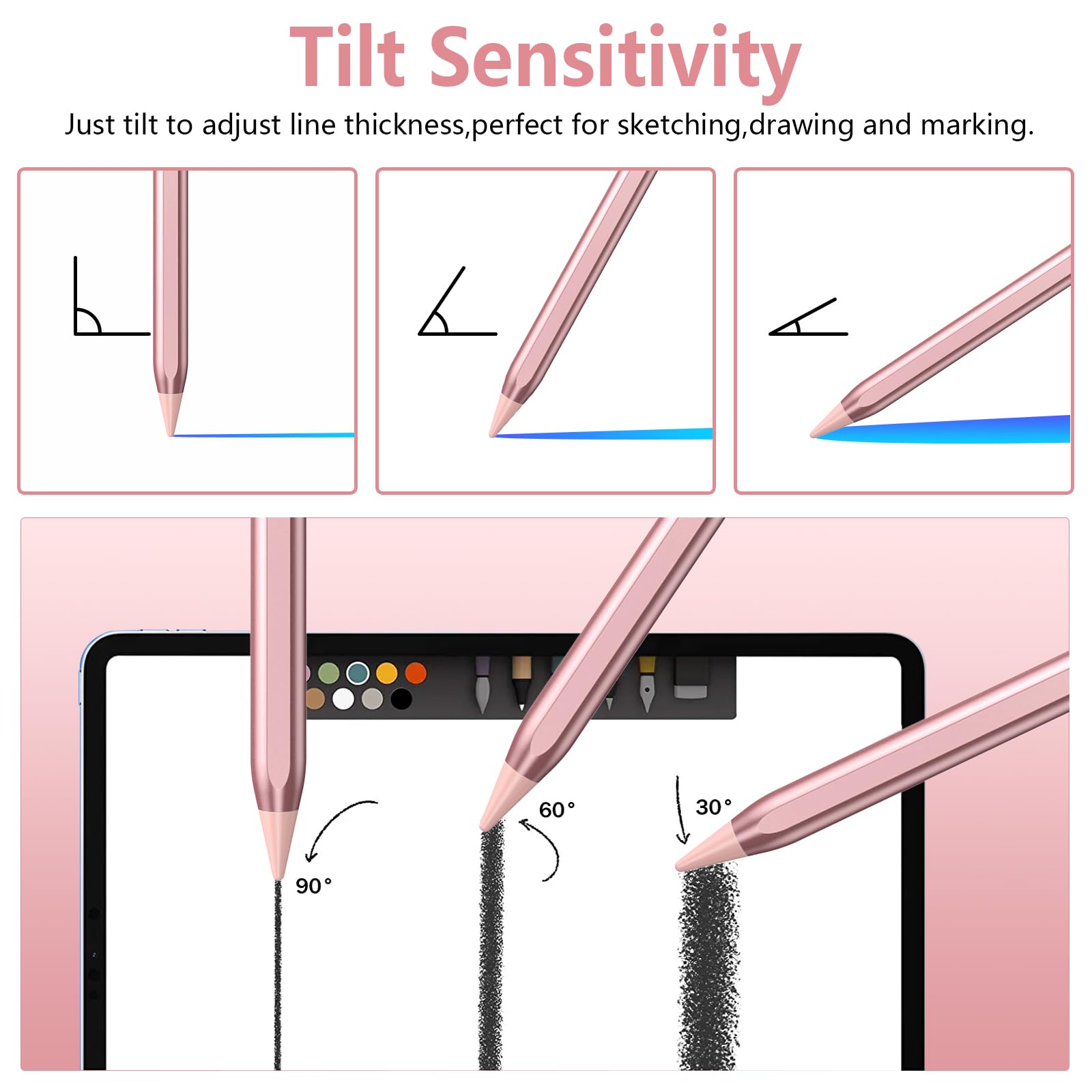 Pennino capacitivo per Apple iPad 2018-2024 KBCASE Apple Pencil compatibile con iPad 10/9/8/7/6th Gen, iPad Mini 6/5th Gen, iPad Air 5/4/3th, iPad Pro 11/12.9" con ricarica rapida di 15 minuti, 5
