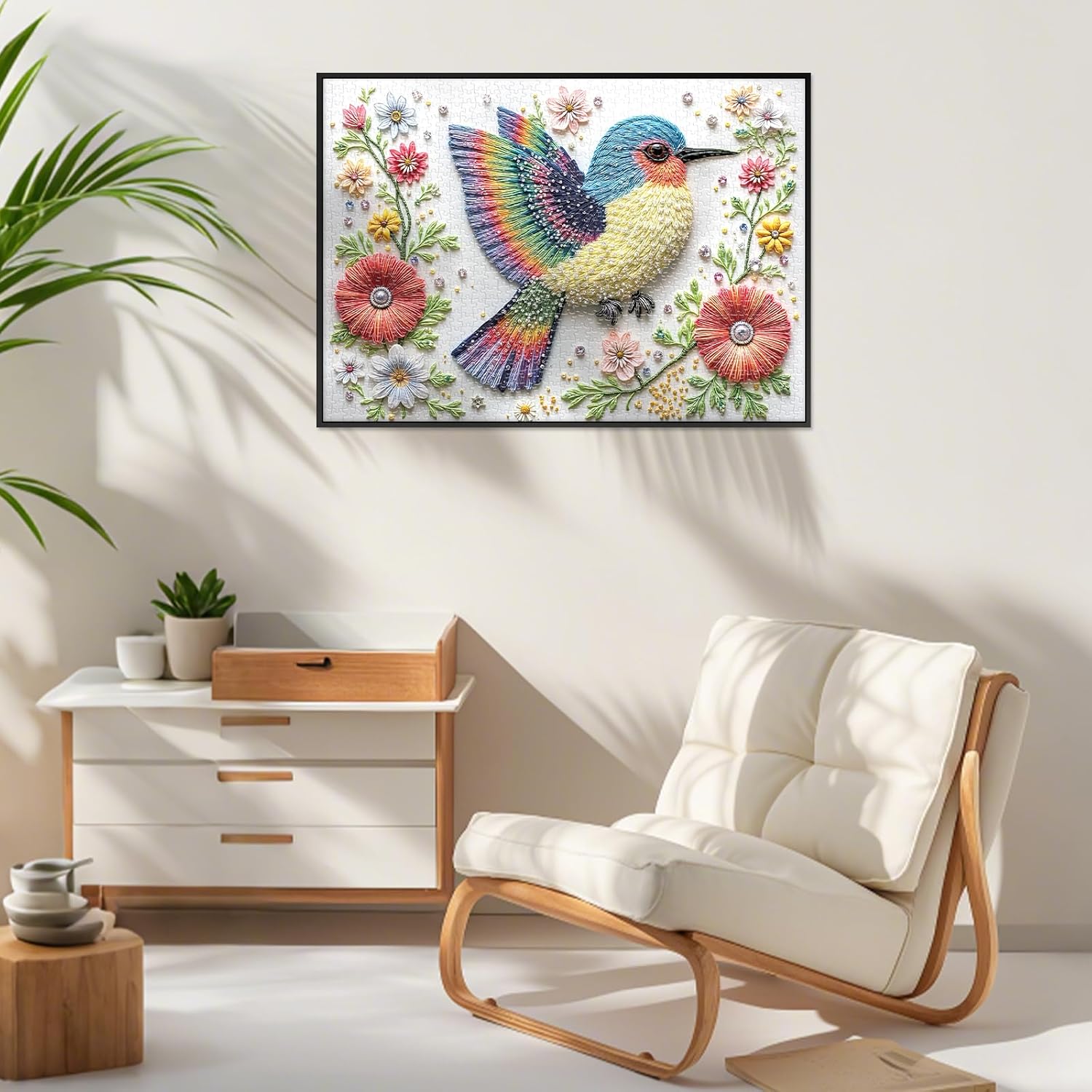 Gem Bird 1000 Piece Puzzle for Adults, Hard Challenging 1000 Pieces Jigsaw Puzzles for Adults, Colorful Art Style Bird Puzzles with Rhinestone Detail Look, Vibrant Stress Relief Game, 27.6"x19.7"