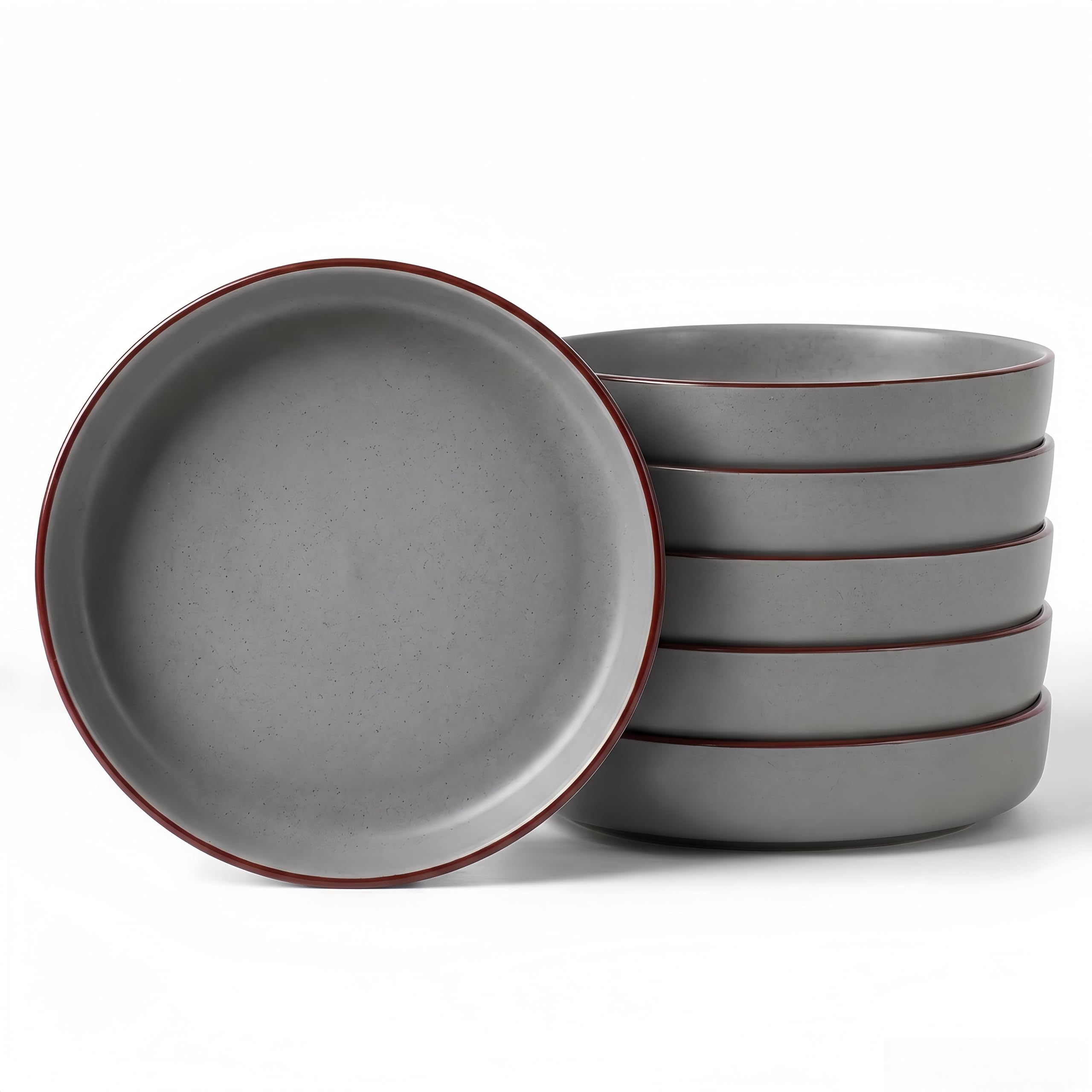 Richmount Mercury Stoneware Pasta Bowls Set of 6, Salad/Cereal/Soup Bowl 21.59cm 976ml, Classic Bowl for All Pasta Dishes, Microwave and Dishwasher Safe, Serving Bowls Set of 6, Light Grey