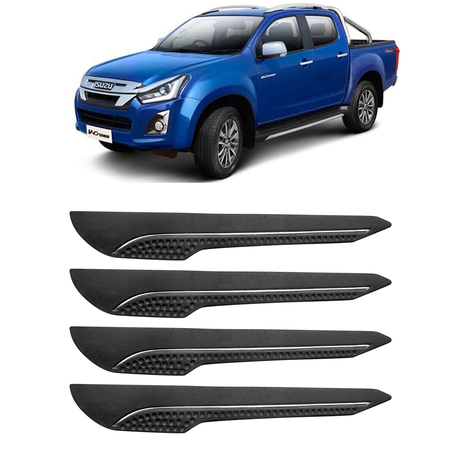 AOXM-Car Bumper Protector/Bumper Guard for Isuzu D-Max V-Cross High with Single Chrome Stripe (4-Pcs)