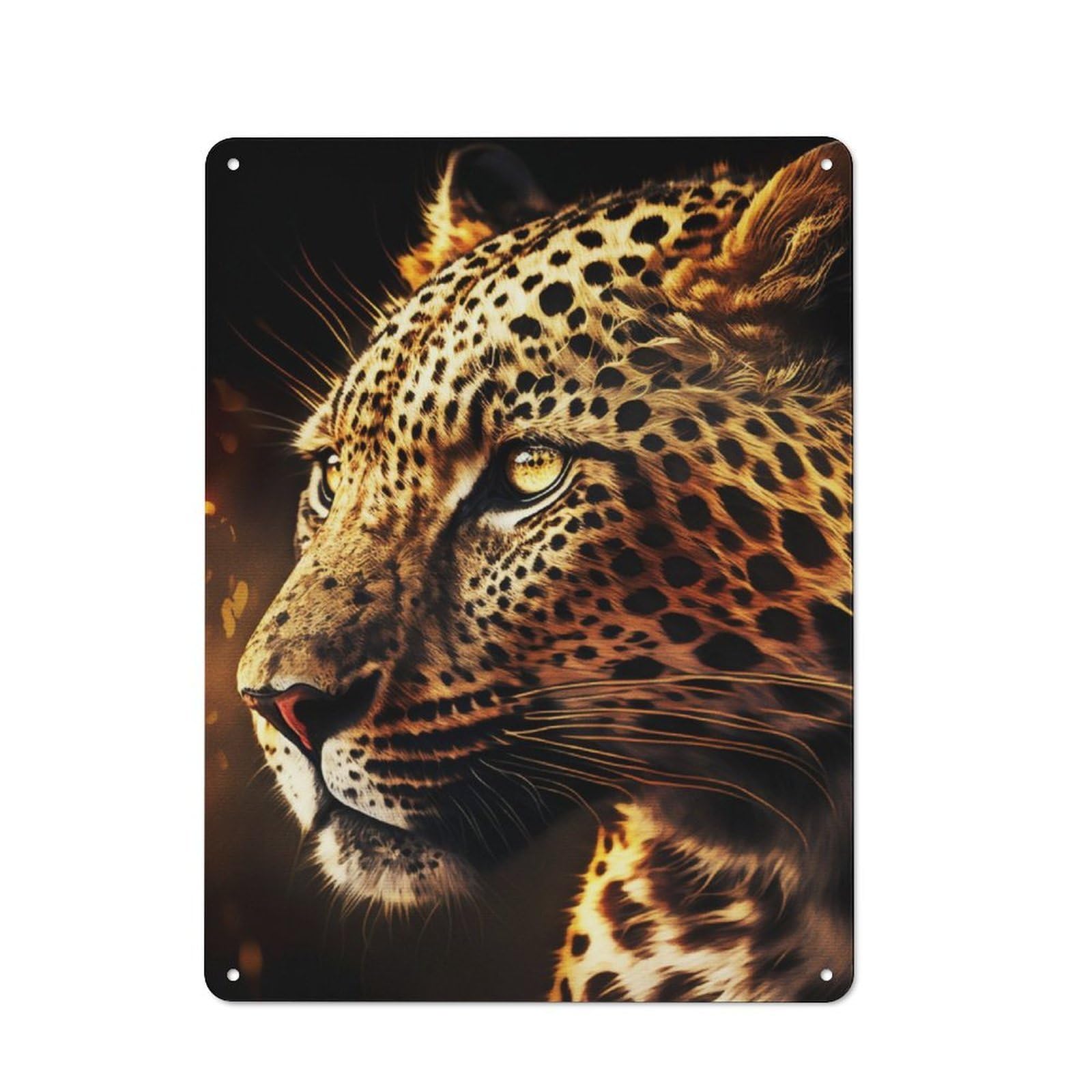 Junmoney Leopard Portrait Tin Wall Plaque 40X30cm With For Living Room Wall, Gift For Feature Wall Decorators During The Christmas Season