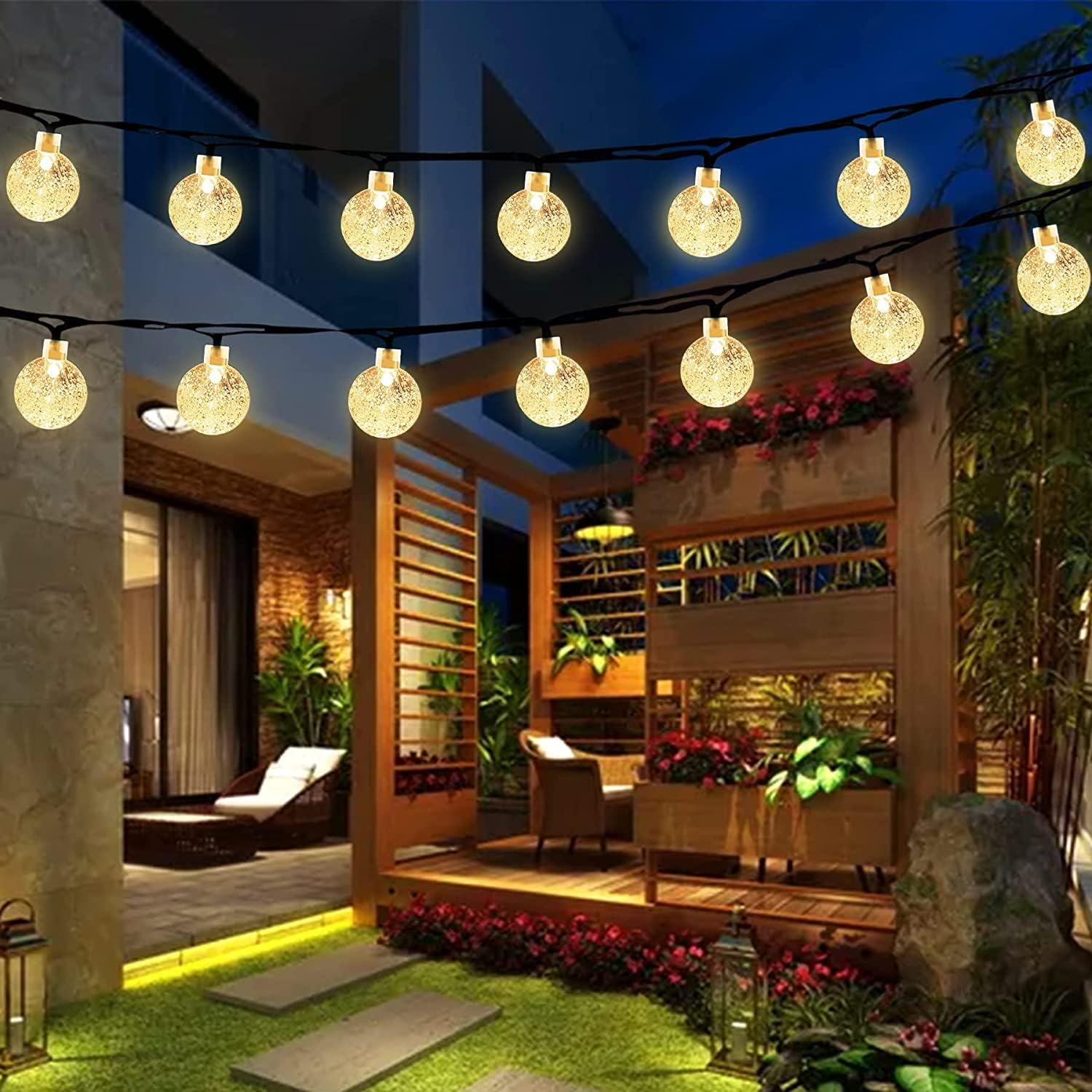 Garlocht Warm White Solar Garden Lights Outdoor, 30Led 5M/16Ft Solar Fairy Lights Waterproof, Crystal Ball Lights With 8 Modes, Decorative Lighting For Patio, Yard,Party,Wedding（Warm White）
