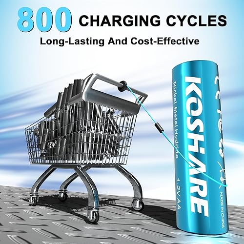 Miniatura 4 de Batería AA recargable con cargador, 16 baterías recargables Ni-MH de 1.2 V con 16 x 2800 mAh AA de alta capacidad, 800 ciclos, precarga, cargador