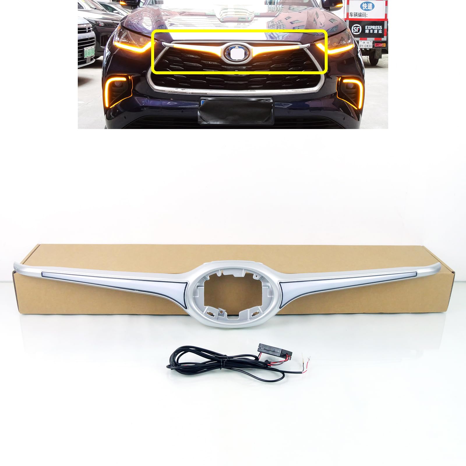 KITOCARTOP LED Front Bumper Grille Light Fit for 2020 2021 2022 2023 2024 Toyota Highlander DRL Fog Lights with Amber Turn Signal Light Driving Light Daylight Blue Night Head Lights