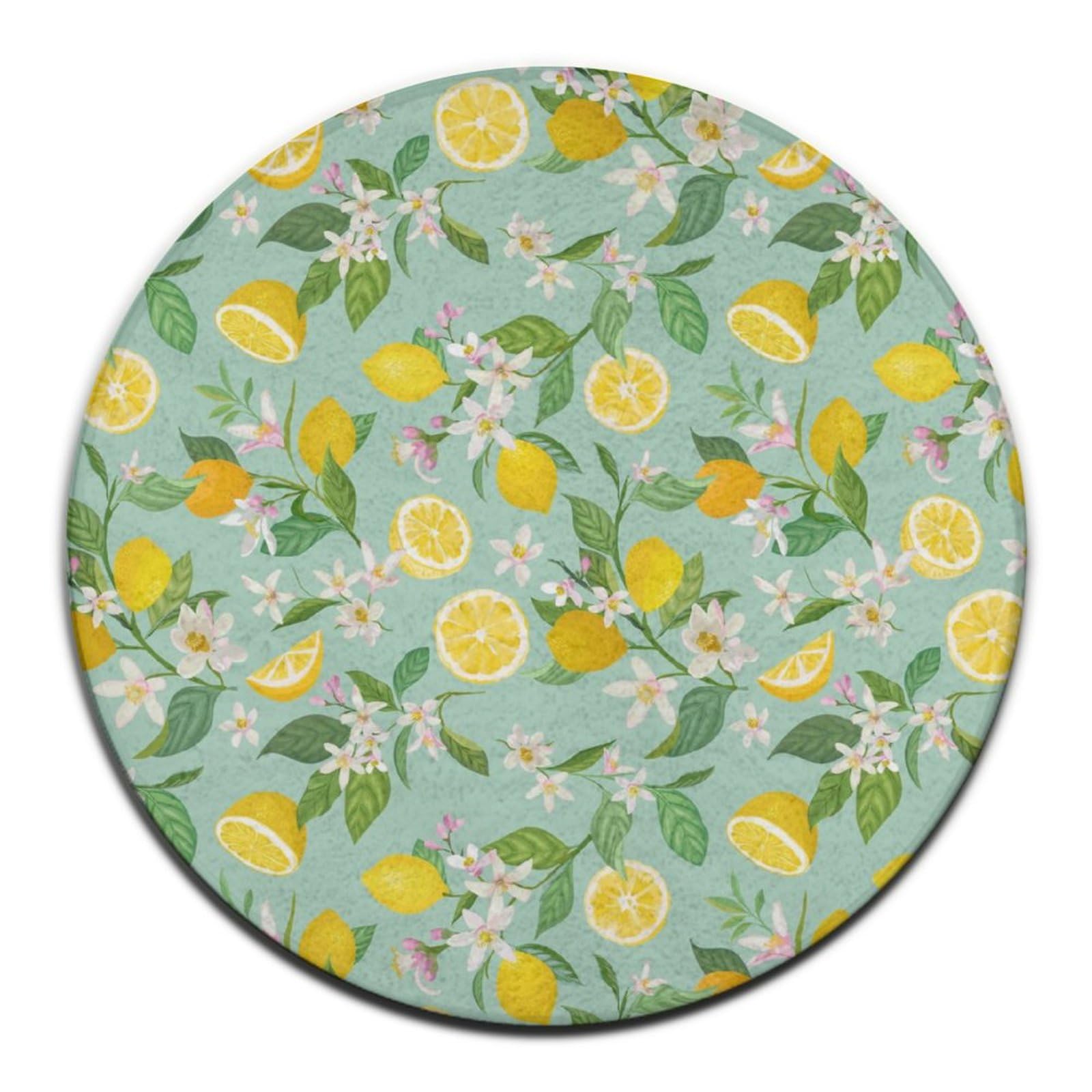 Water Absorbent Area Flannel Non-Slip Rugs Compatible with Lemon Tree Leaves Tropical Flowers Floral, Kitchen Bedroom Carpet Under Chair Desk, Multi Function Bathroom Water Absorbent Floor Mat