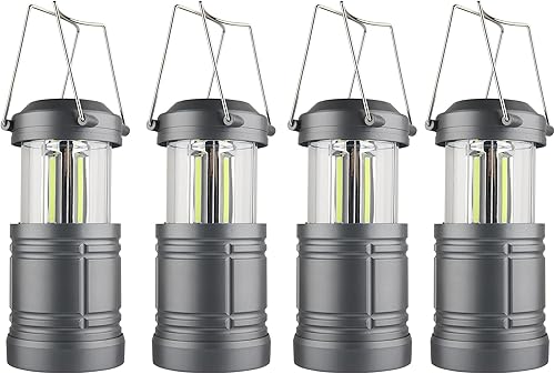 Linterna LED para campamento, linterna colgante a pilas para acampar al aire libre, cortes de energía de emergencia, paquete de 4