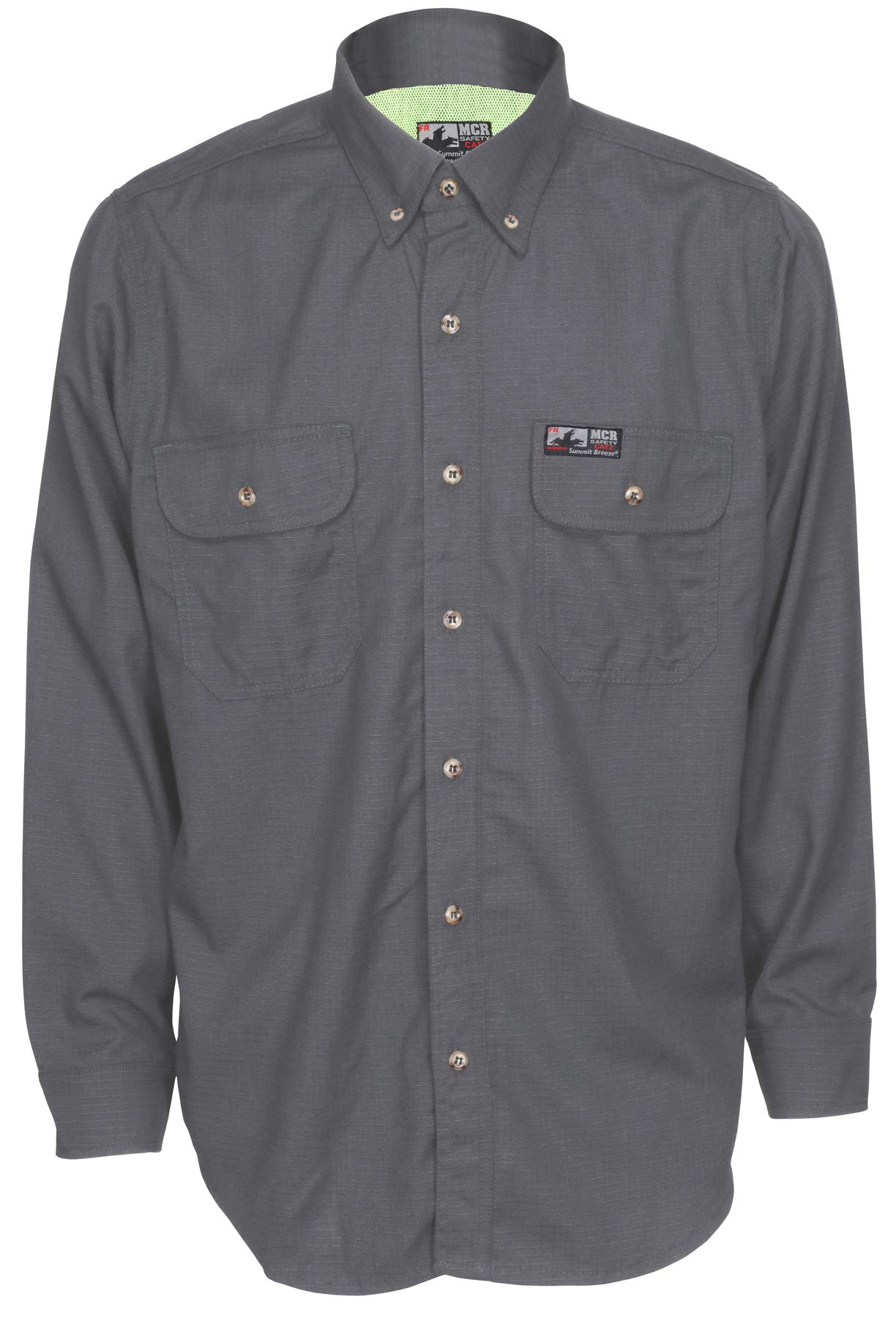MCR Safety Summit Breeze SBS1001X4T Flame Resistant 5.5oz Inherent Blend Shirt, Underarm/Back Vents, Men's Work Shirt, 4X Tall, Gray