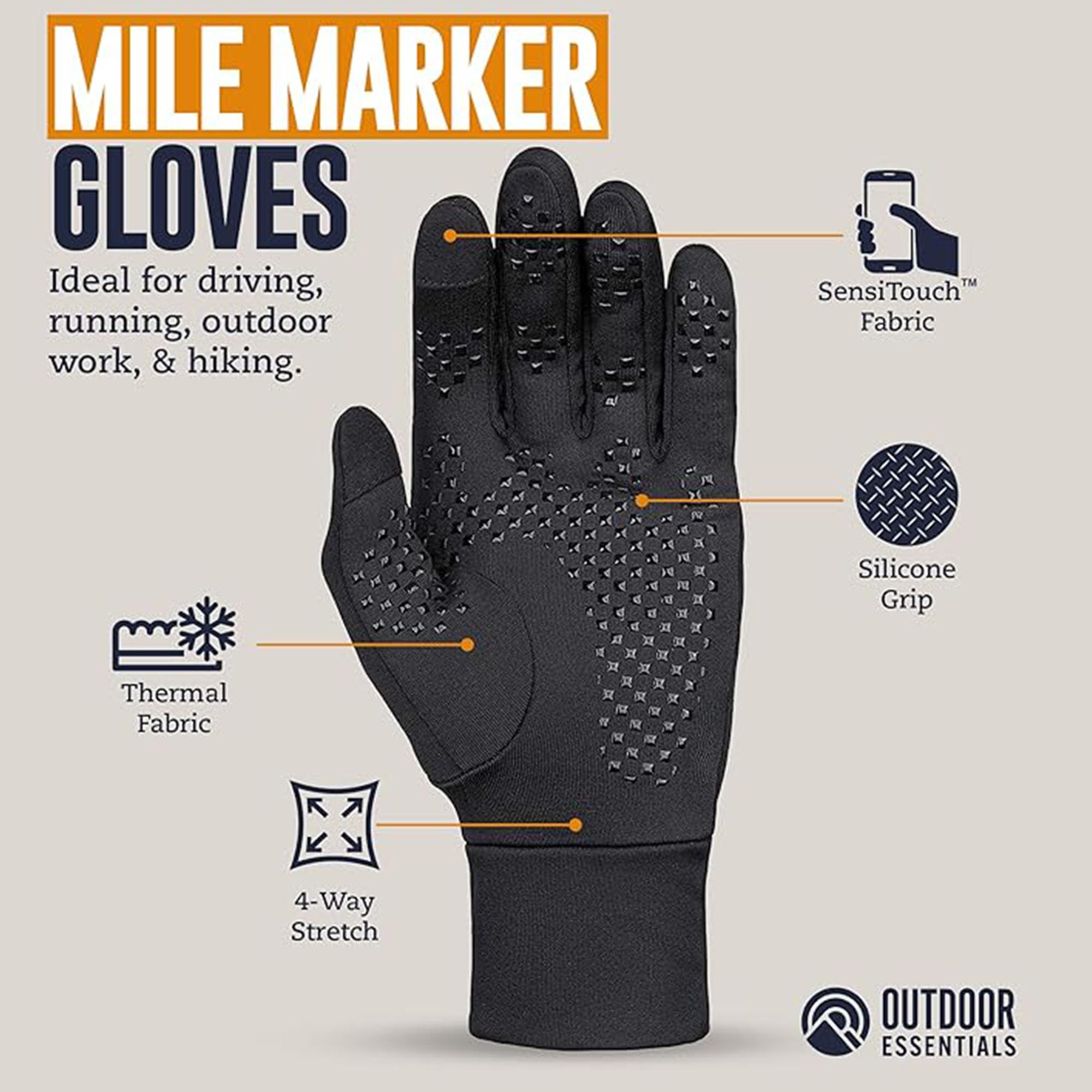 Guantes de correr para pantalla táctil, forro térmico de invierno para clima frío para hombres y mujeres, guantes negros delgados, ligeros y cálidos para enviar mensajes de texto, ciclismo y conducir,