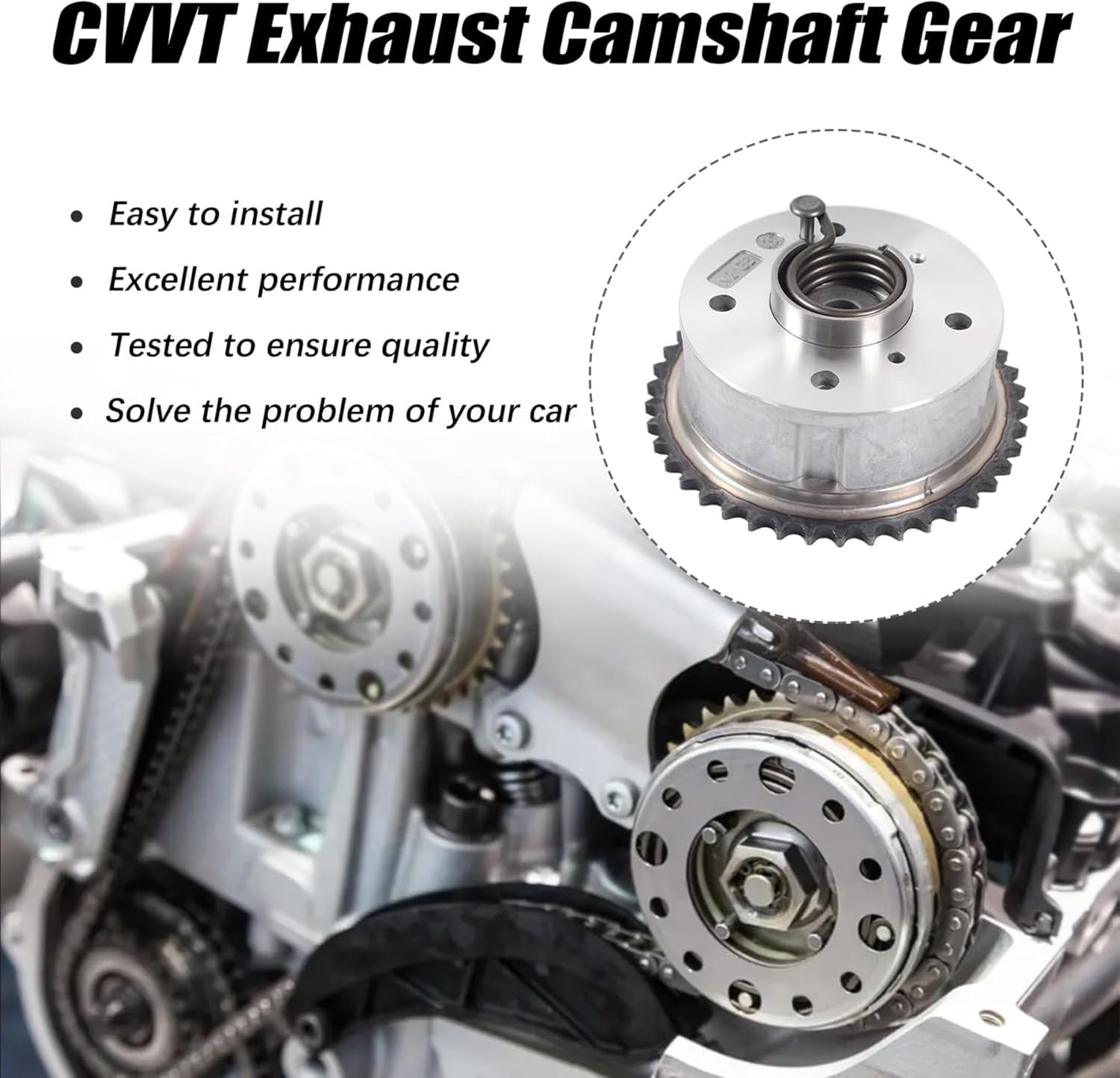 243702G750 CVVT Exhaust Camshaft Gear Fit for Hyundai Santa Fe Sonata Tucson, for Kia Optima Sorento Sportage 2011-2020 2.0L 2.4L L4