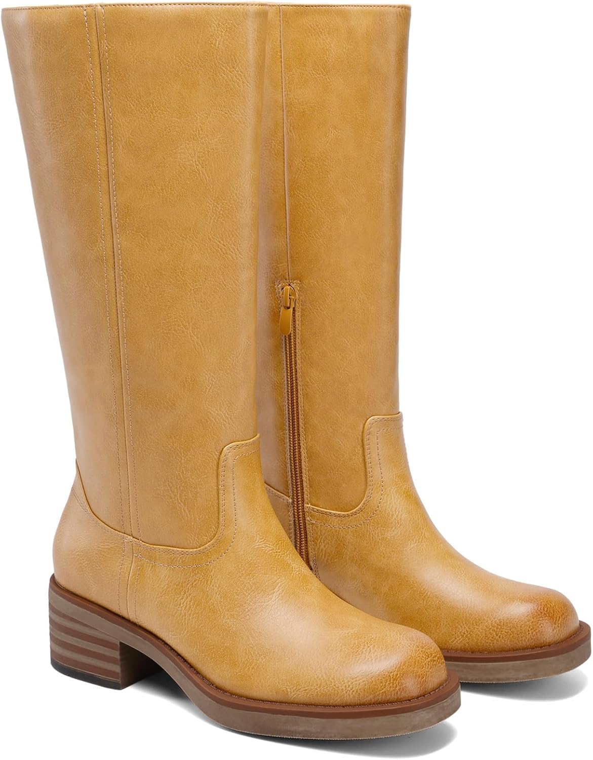 DREAM PAIRS Women's Square Toe Platform Chunky Block Heel Knee High Riding Boots - Image 7