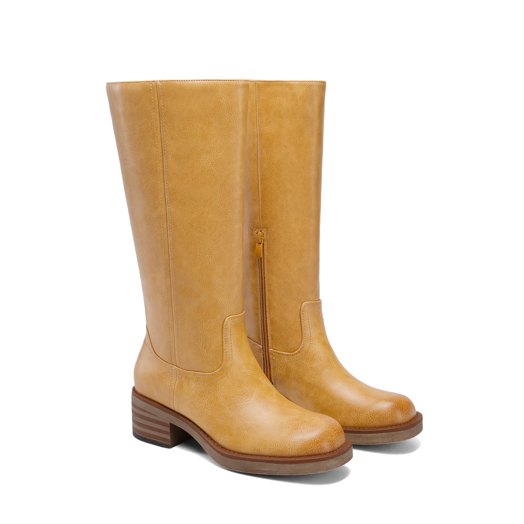 DREAM PAIRS Damskie buty do jazdy konnej z kwadratowymi noskami, ŻÓŁTY