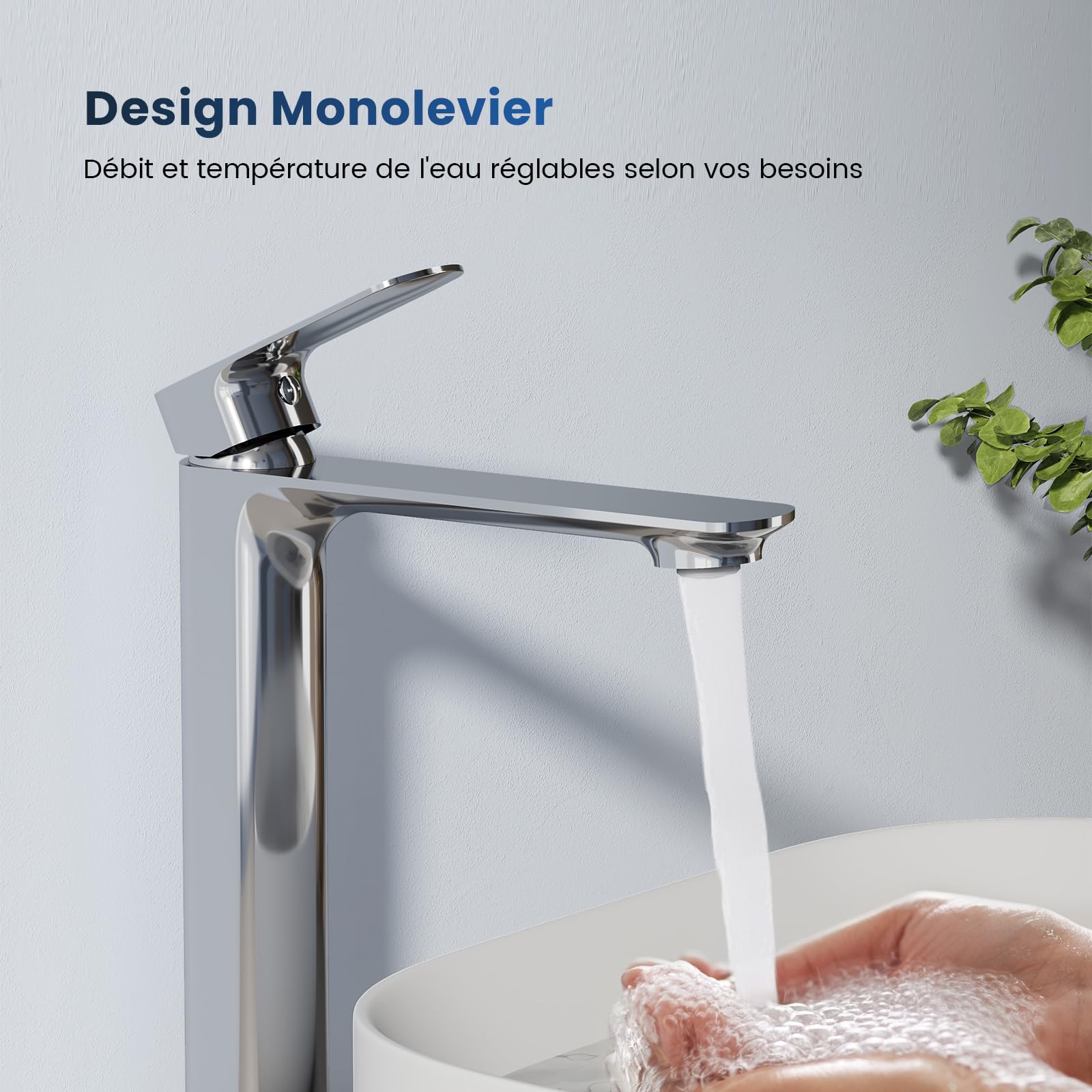 EMKE - Grifo de baño cromado, mezclador de latón con cartucho de cerámica y aireador, instalación fácil, 269x215x49 mm, grifo de lavabo duradero, ahorro de agua
