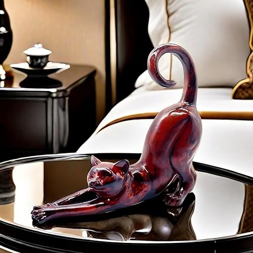 Miniatura 3 de Estatua de estiramiento de gato, escultura, regalos para amantes de los gatos, arte, oficina, decoración del hogar, accesorios de escritorio,