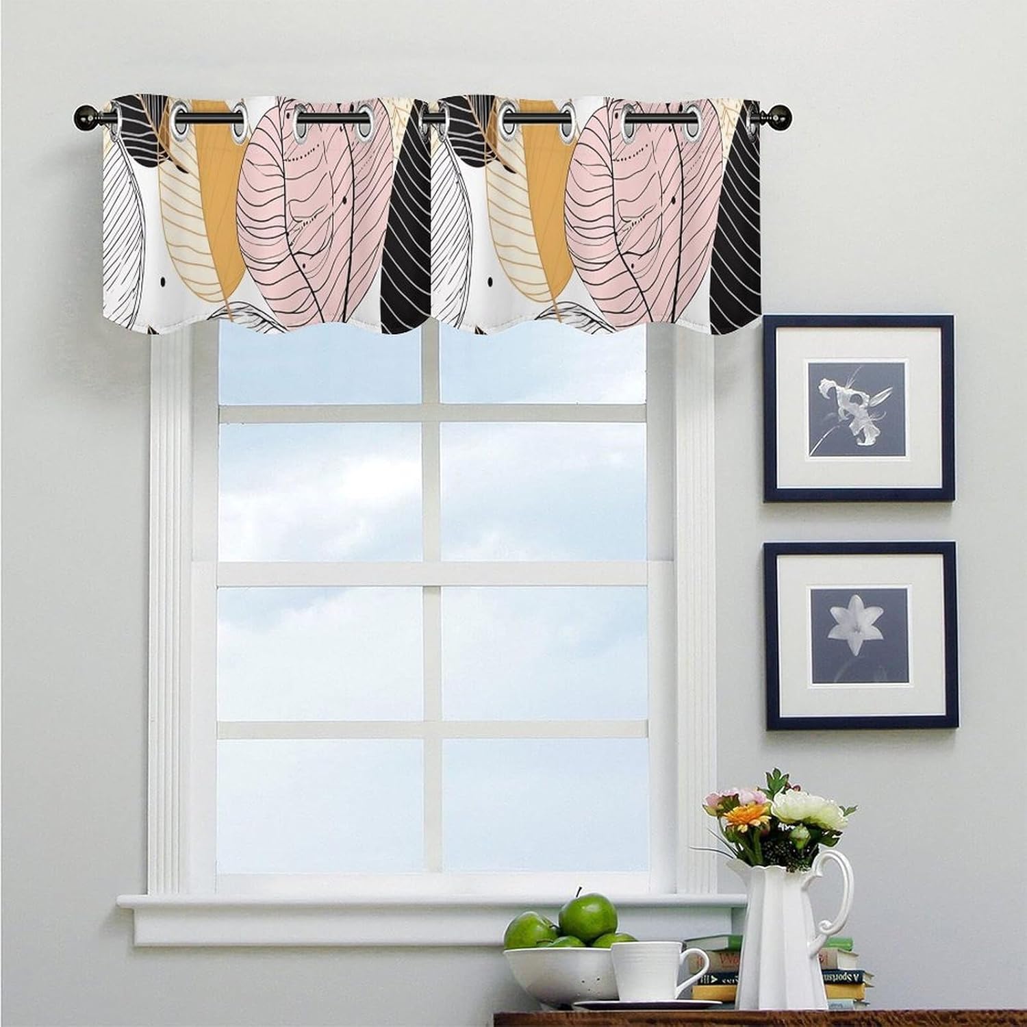 Line Art Drawing Valance for Windows, 2 Pack Kitchen Curtains Modern Home Decor, Soft Blackout Window Curtains for Living Room & Bedroom, 18 X 52 Inch