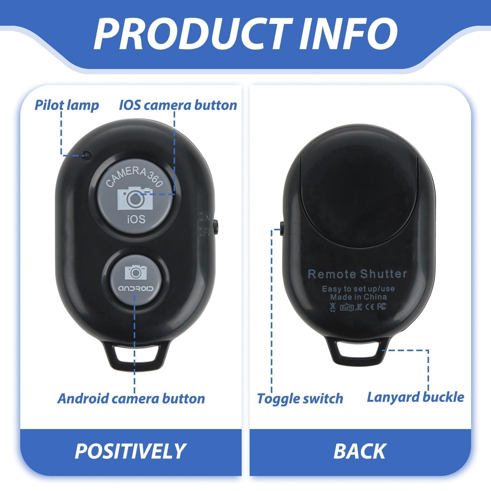 Selfie Telecomando Telecomando Bluetooth Selfie - Compatibile IOS Android Per Foto E Video Telecomando Compatto Per Content Creator