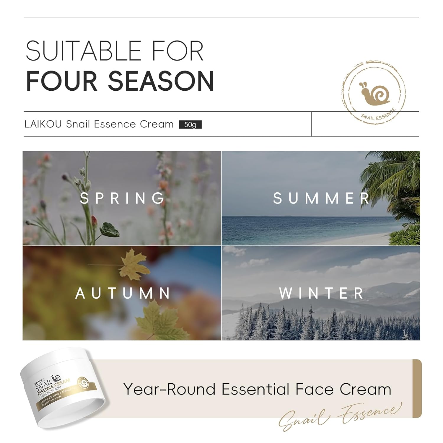 LAIKOU Korean Snail Essence Cream, Face Moisturizer, Moisturizer Face Cream, Korean Moisturizer for All Skin Types Hydrating Firming Moisturizing Gentle 50g/1.76oz. - Image 7