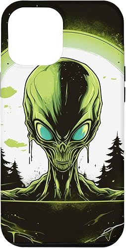 iPhone 15 Pro Max Cute Green Alien Head UFO Space Face  Alien Case