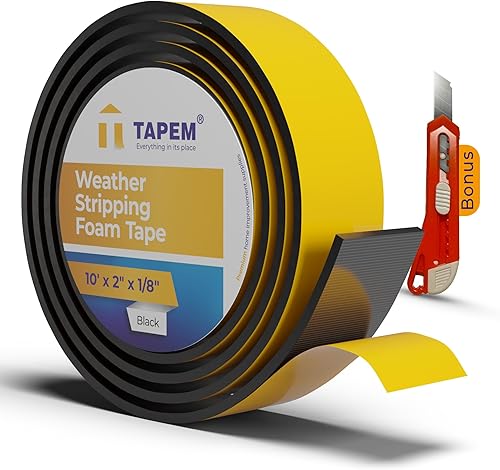 Burlete para puerta 1 rollo de 10 x 2 pulgadas x 18 pulgadas Tira negra para sello de puerta Cinta de espuma de neopreno Cinta aislante de alta