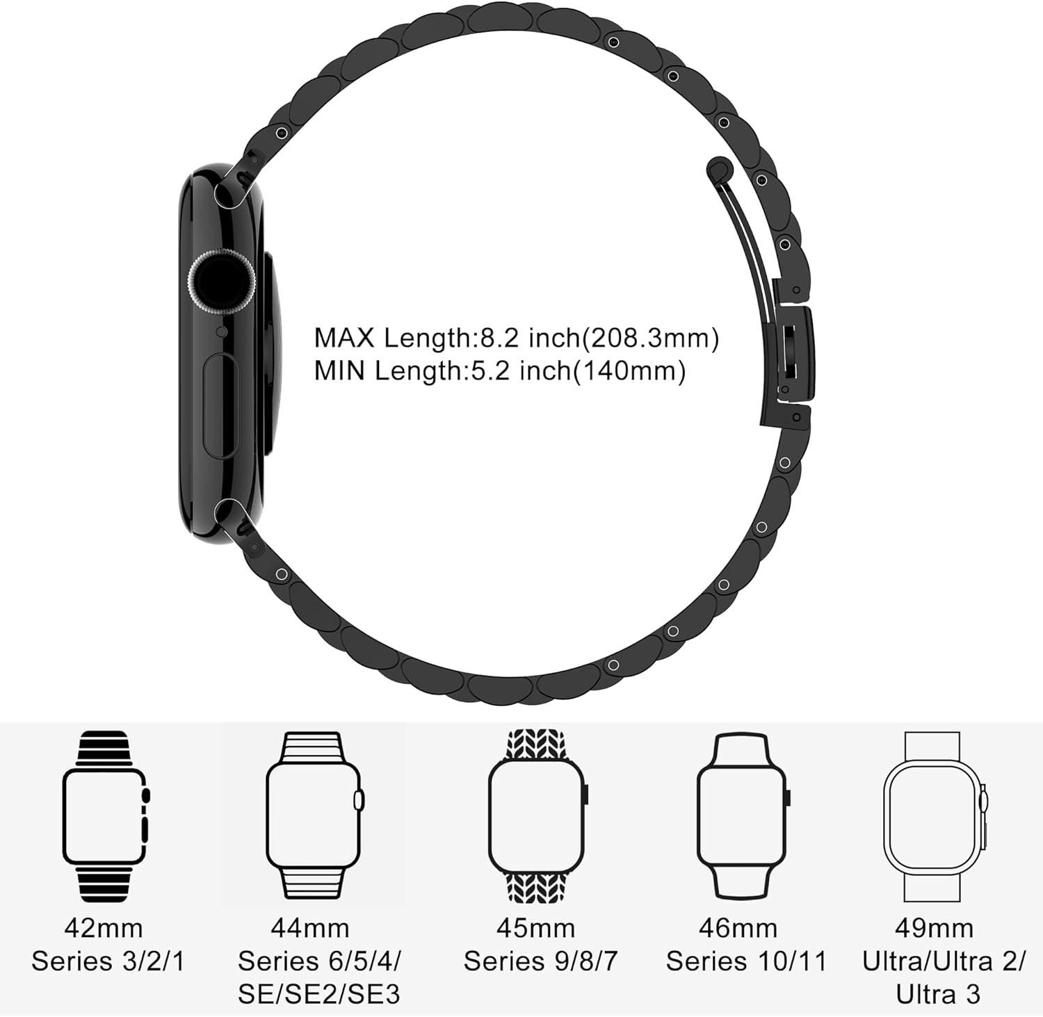 MioHHR Slim Metal Bands Compatible with Apple Watch Band Ultra3/2/1 Series 11 10 9 8 7 6 5 4 3 2 1 SE3/2/1, Thin Stainless Steel Strap for Women iWatch Band 49mm 46mm 45mm 44mm 42mm 41mm 40mm 38mm - Image 4