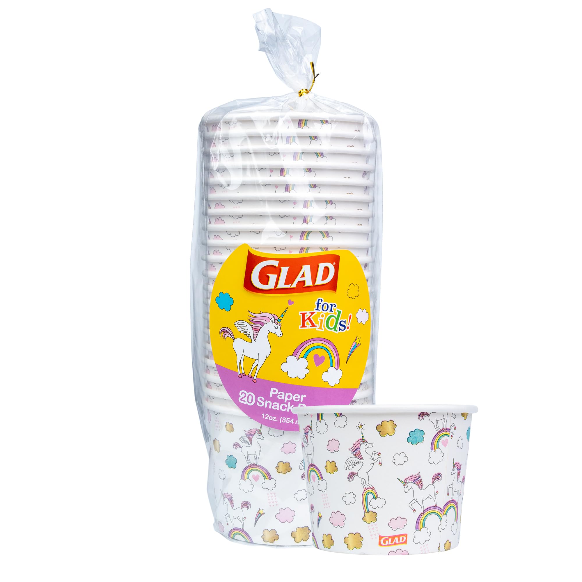 Glad for Kids Unicorns Disposable Paper Snack Bowls, 12 Oz, 20 Count