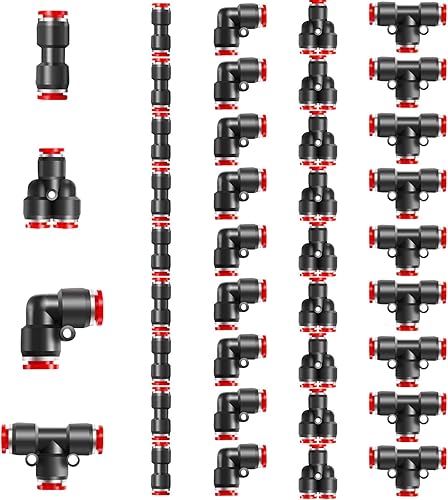 ProSSS 40 piezas de accesorios de línea de aire neumática de plástico de liberación rápida de 14 pulgadas, conectores de empuje rectoscodoTY, kit de