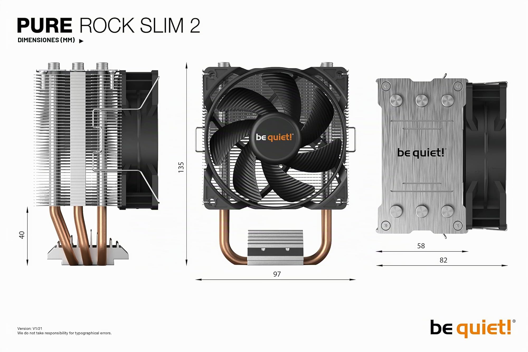 be quiet! Pure Rock Slim 2 Disipador CPU, 130W TDP, 3 Heatpipes 6mm, Ventilador 92mm PWM, Silencioso, Compacto, Fácil instalación, Compatible Intel 1851/1700/1200/1150/1151/1155, AMD AM5/AM4