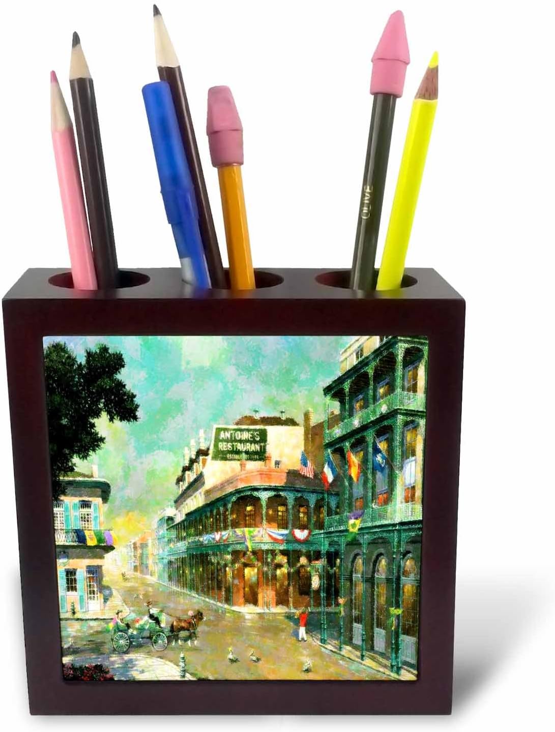 3dRose ph_80614_1 Painting of New Orleans Just Before Mardi Gras-Tile Pen Holder, 5-Inch