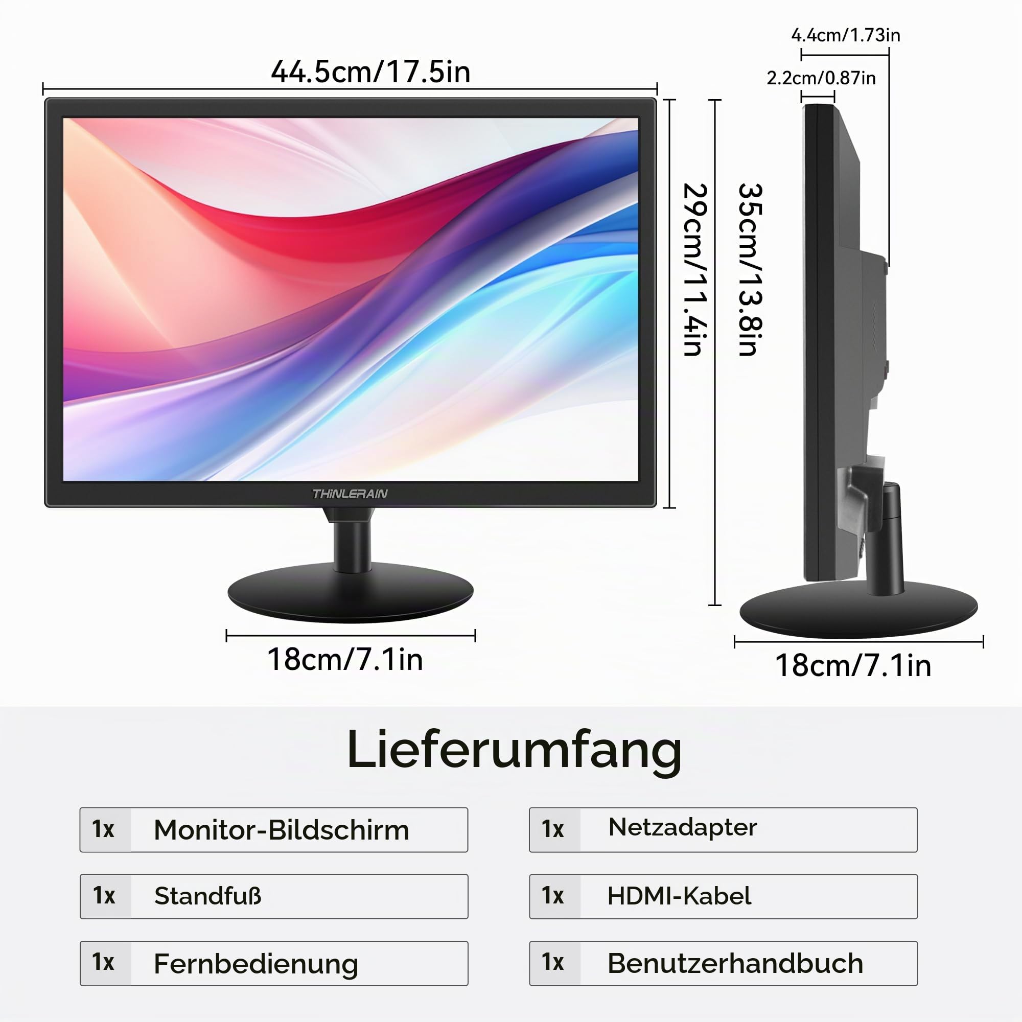 19 Zoll Touchscreen Monitor – 10-Punkt Multitouch, 1440x900 HD Bildschirm Display, HDMI VGA AV BNC USB, VESA, integrierte Lautsprecher – Computer Monitor für POS, Büro, Industrie