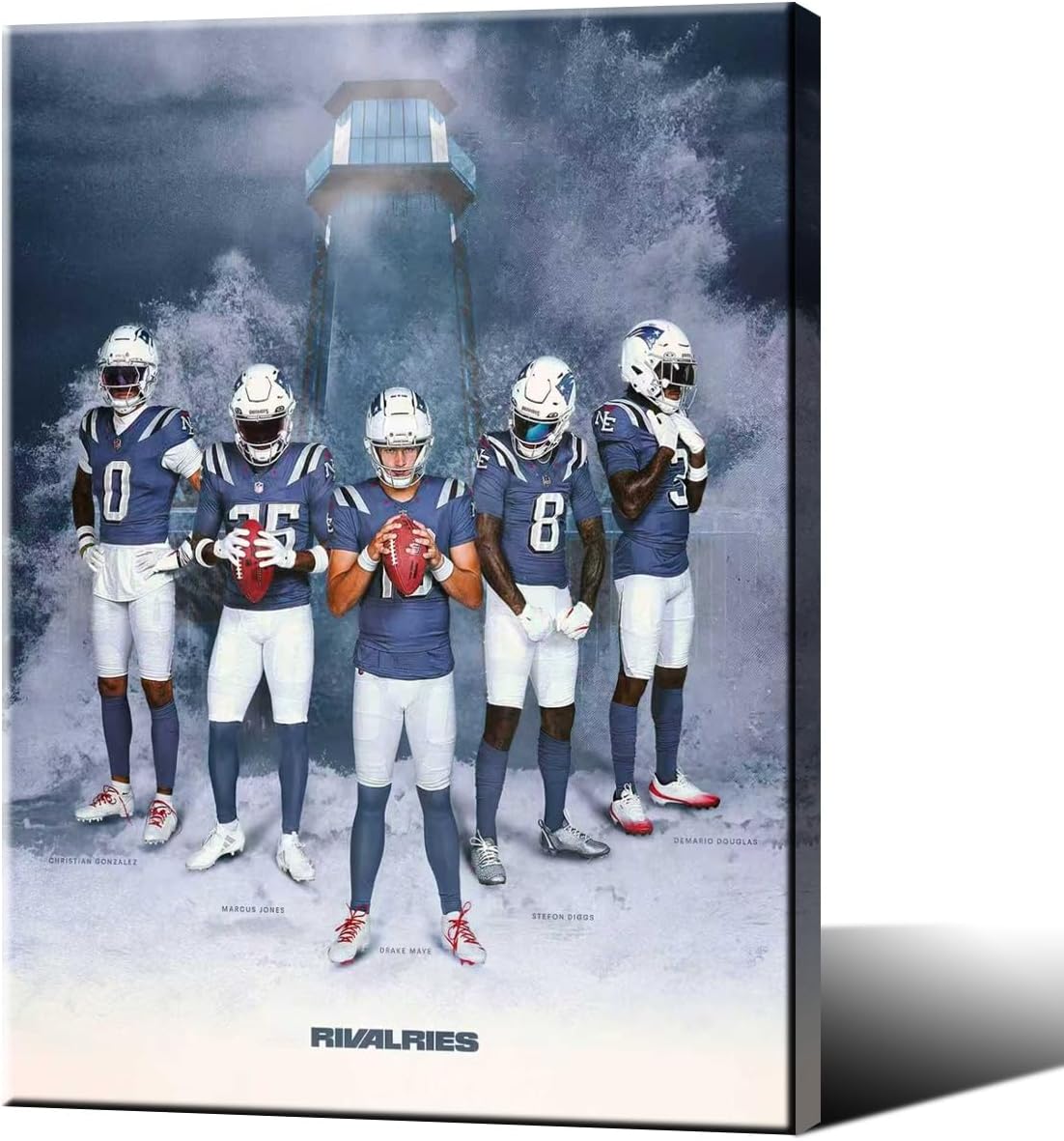 Framed Rugby Patriots Team Champions Poster For Fans Kids Birthday Party Gitfs-Tom Brady-Drake Maye Posters-Canvas Prints Picture For Boy Football Bedroom Decor